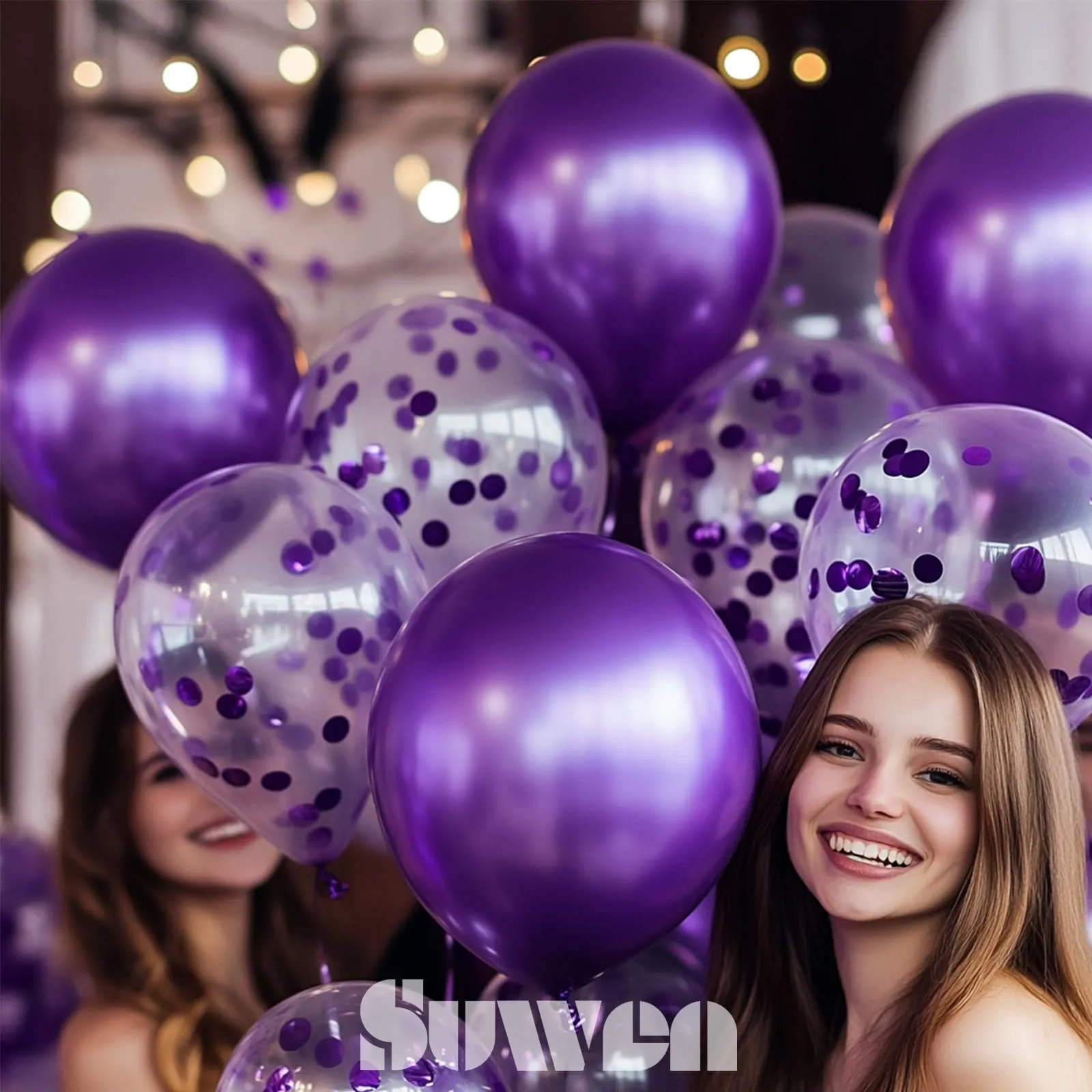 SUWEN Set 47 Pezzi Palloncini Viola Metallico e Confetti - immagine 3