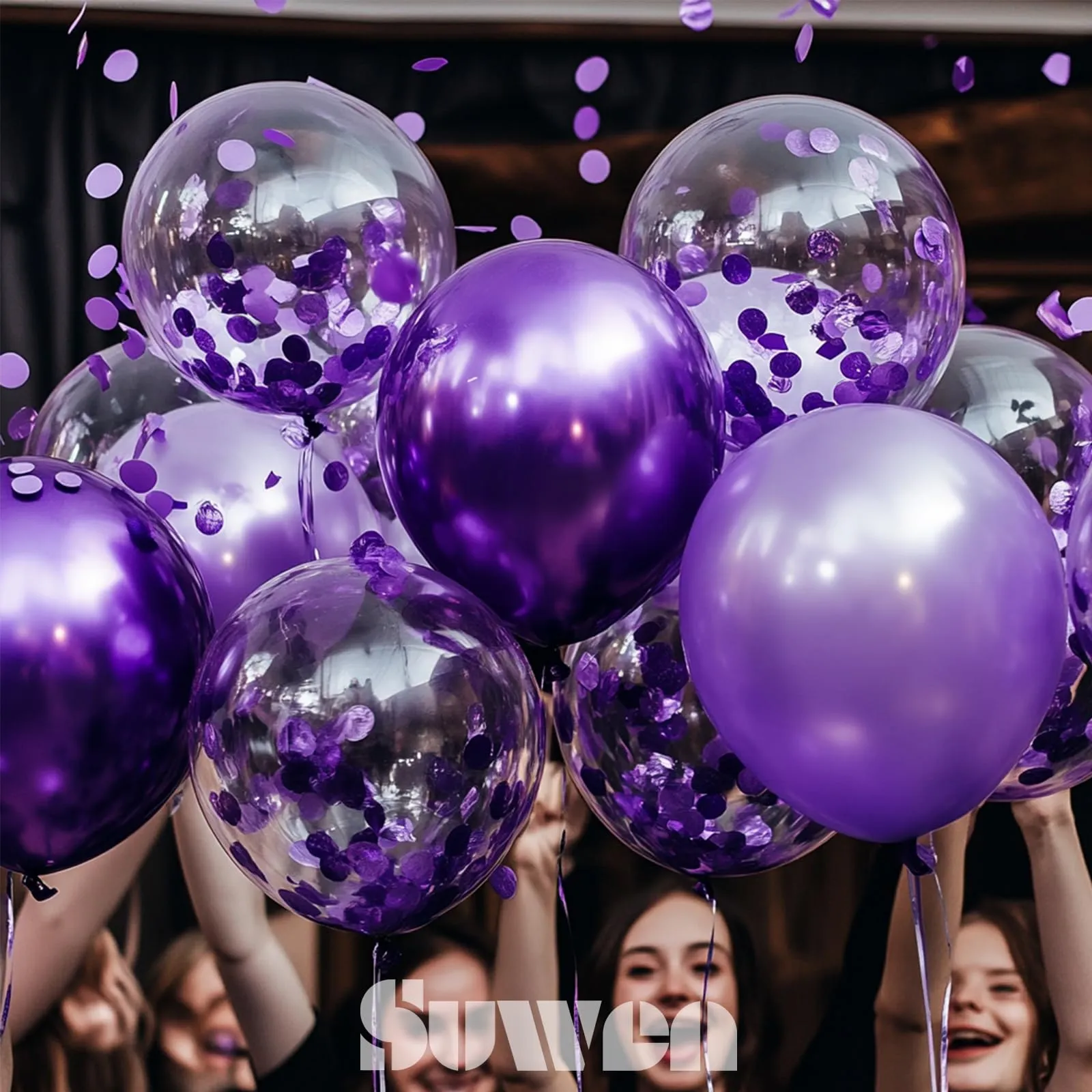 SUWEN Set 47 Pezzi Palloncini Viola Metallico e Confetti - immagine 4