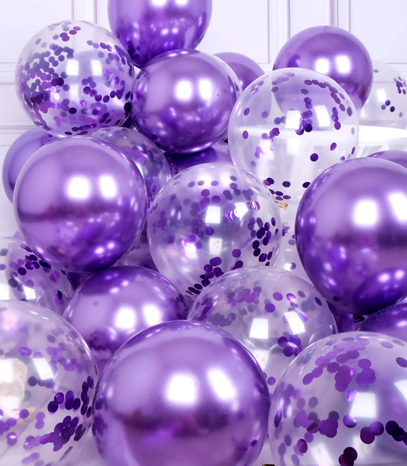 SUWEN Set 47 Pezzi Palloncini Viola Metallico e Confetti - immagine 5