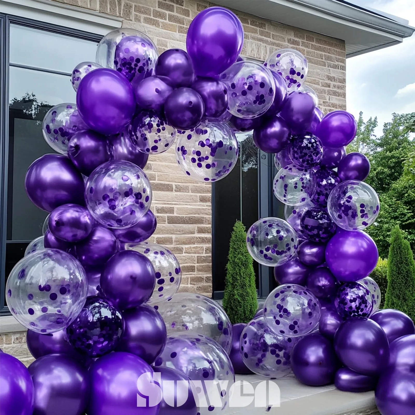 SUWEN Set 47 Pezzi Palloncini Viola Metallico e Confetti - immagine 6