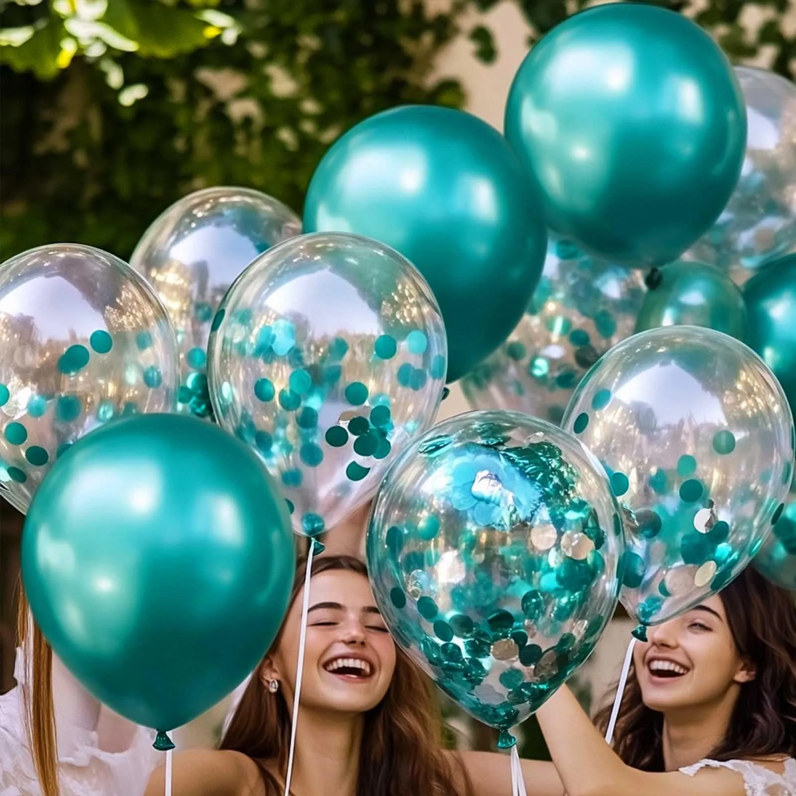 SUWEN Set 47 Pezzi Palloncini Verde Metallico e Confetti - immagine 2