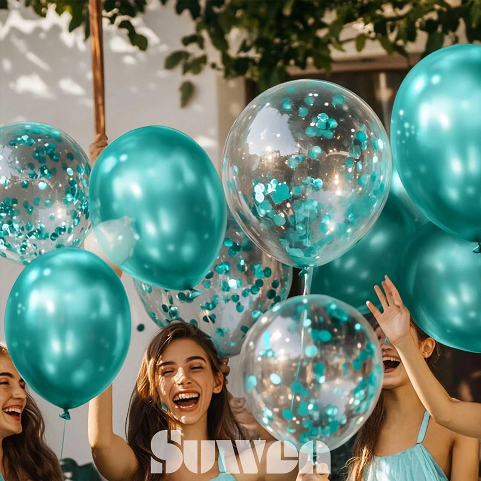 SUWEN Set 47 Pezzi Palloncini Verde Metallico e Confetti - immagine 3