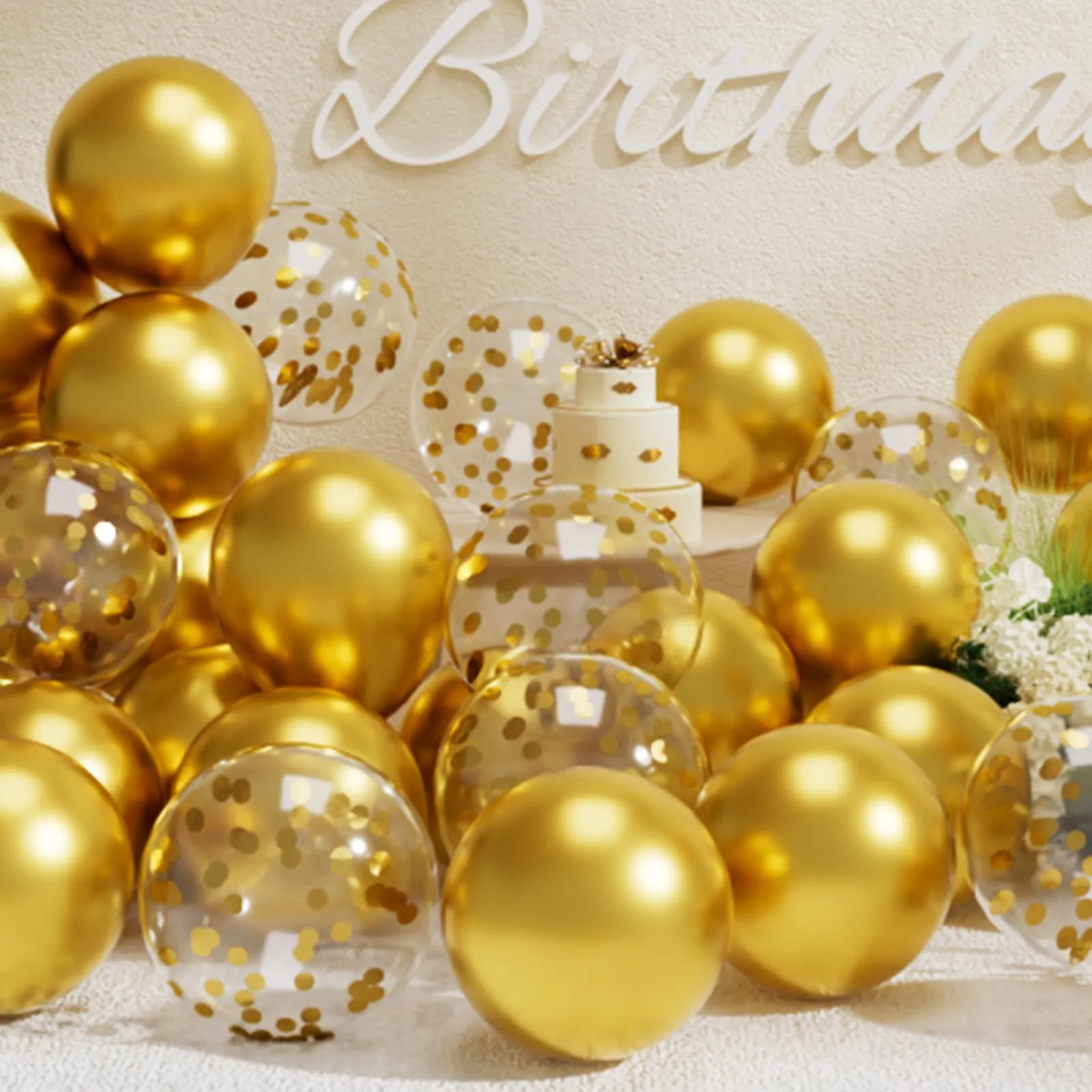 SUWEN Set di 47 Palloncini Oro Metallico e Confetti - immagine 1