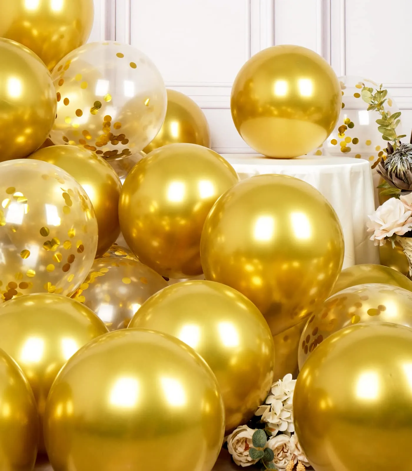SUWEN Set di 47 Palloncini Oro Metallico e Confetti - immagine 5