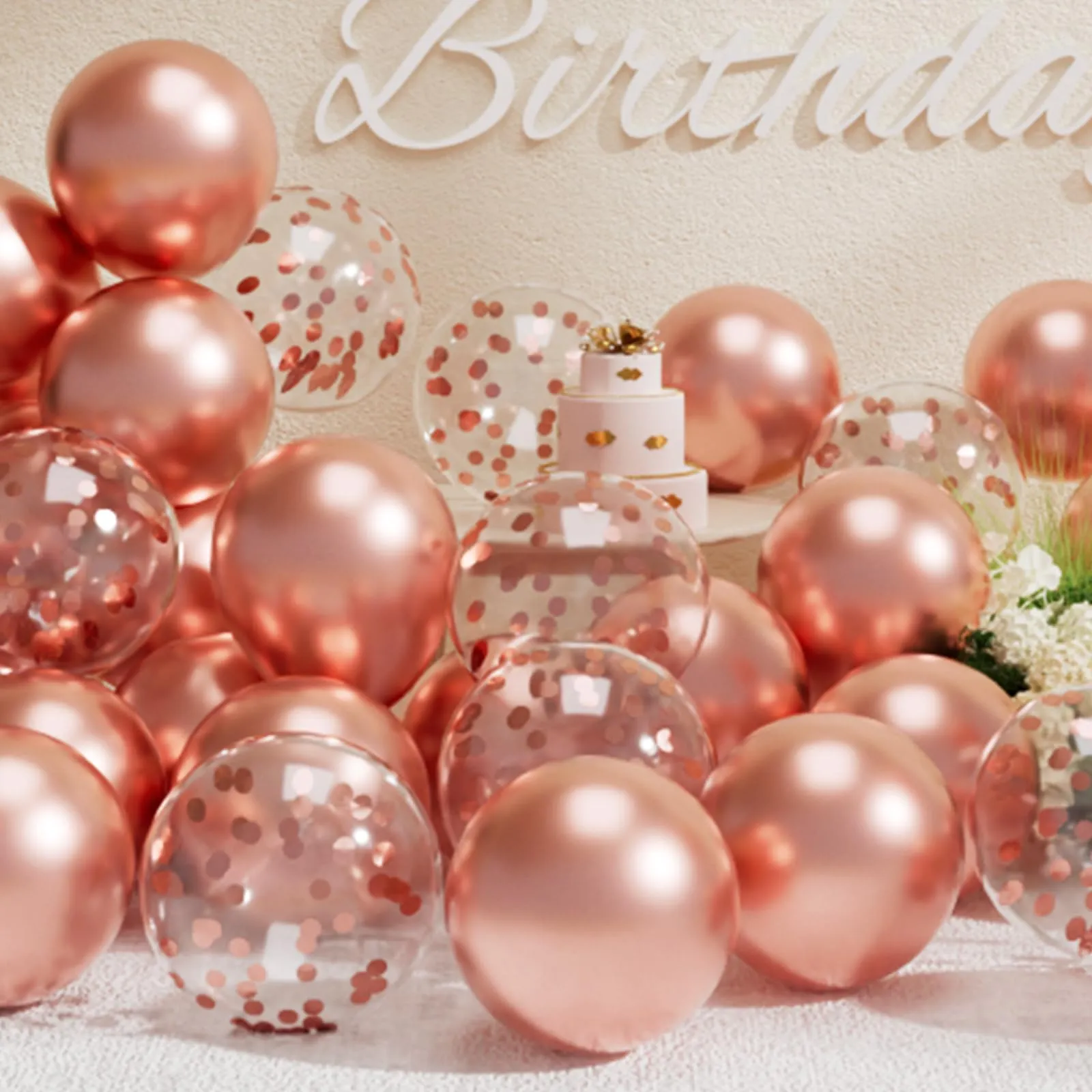 SUWEN Set Palloncini Confetti Rosa Oro Metallico, 47 Pezzi - immagine 1