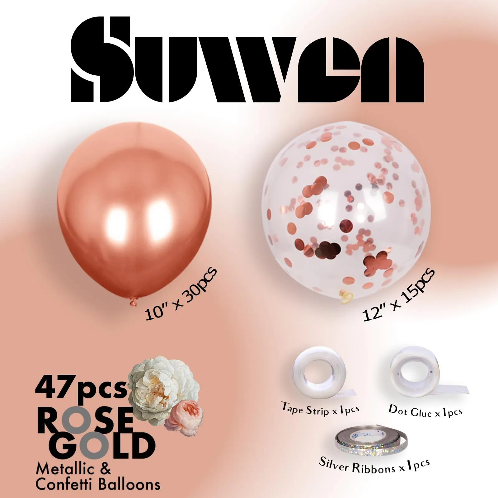 SUWEN Set Palloncini Confetti Rosa Oro Metallico, 47 Pezzi - immagine 2