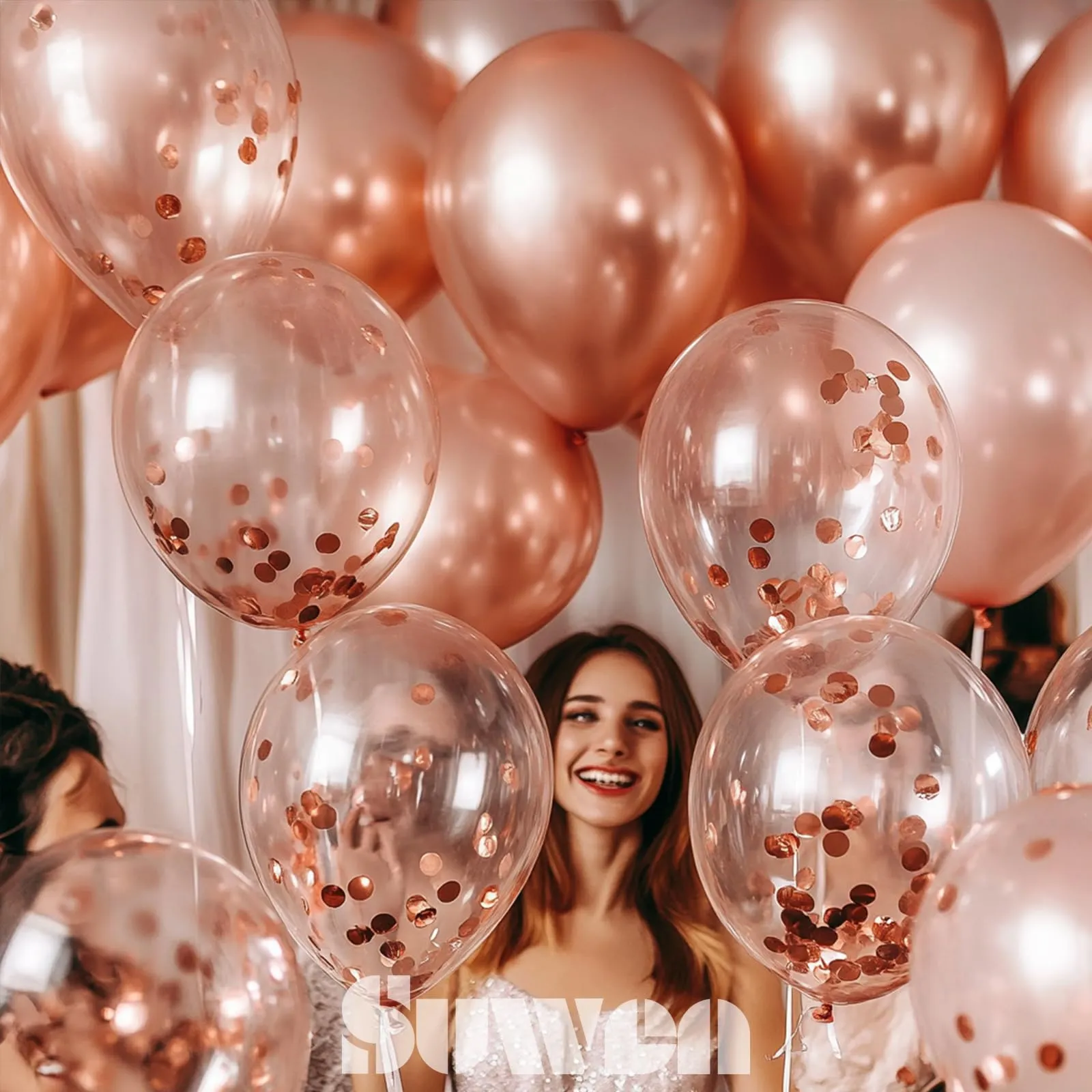 SUWEN Set Palloncini Confetti Rosa Oro Metallico, 47 Pezzi - immagine 3