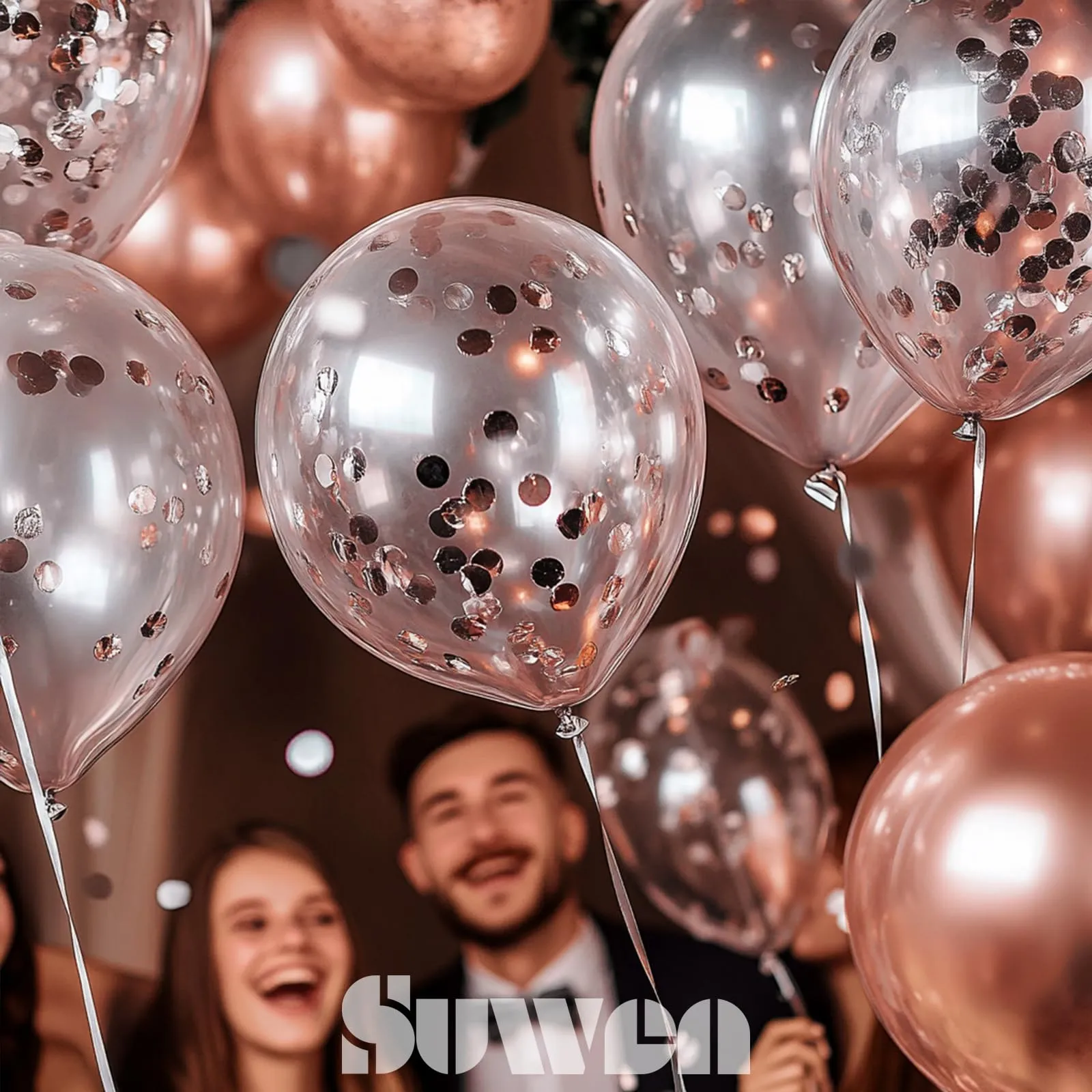 SUWEN Set Palloncini Confetti Rosa Oro Metallico, 47 Pezzi - immagine 4