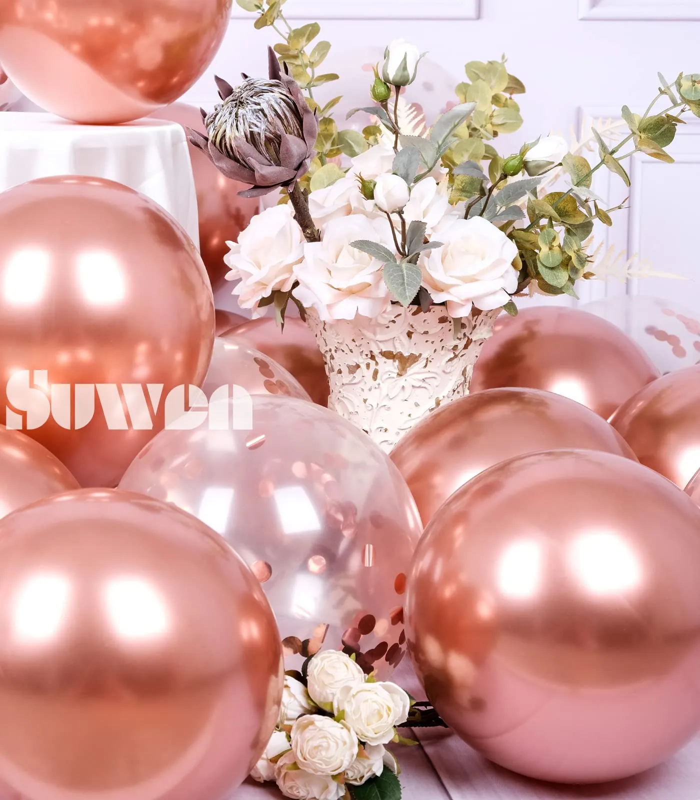 SUWEN Set Palloncini Confetti Rosa Oro Metallico, 47 Pezzi - immagine 5