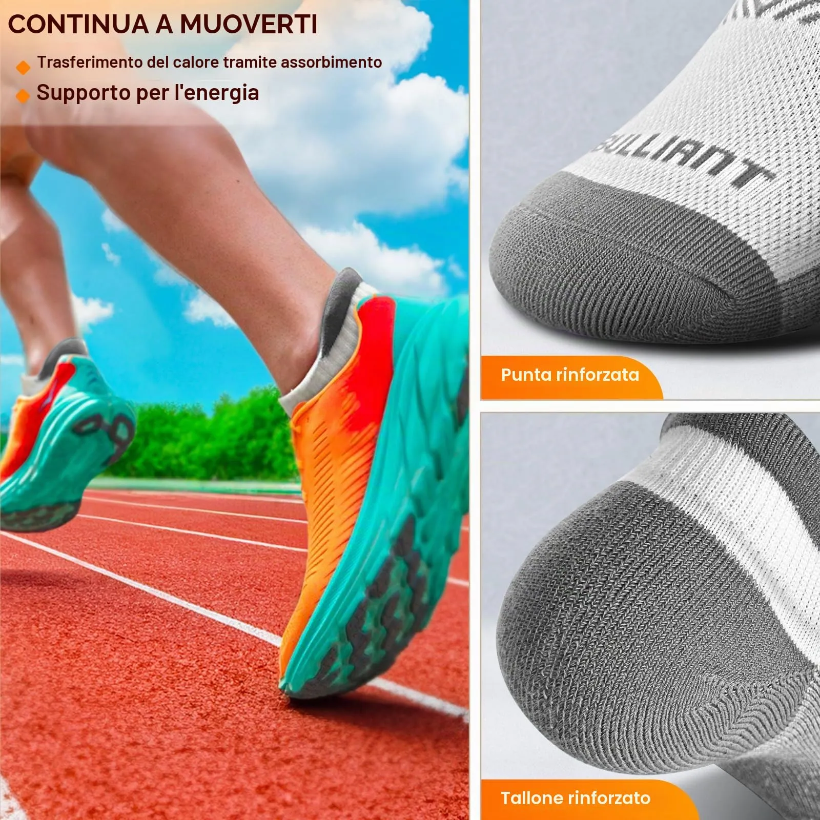 BULLIANT Calzini Sportivi Donna, 6 paia, Calze Corsa Ammortizzate con Linguetta sul Tallone - immagine 8