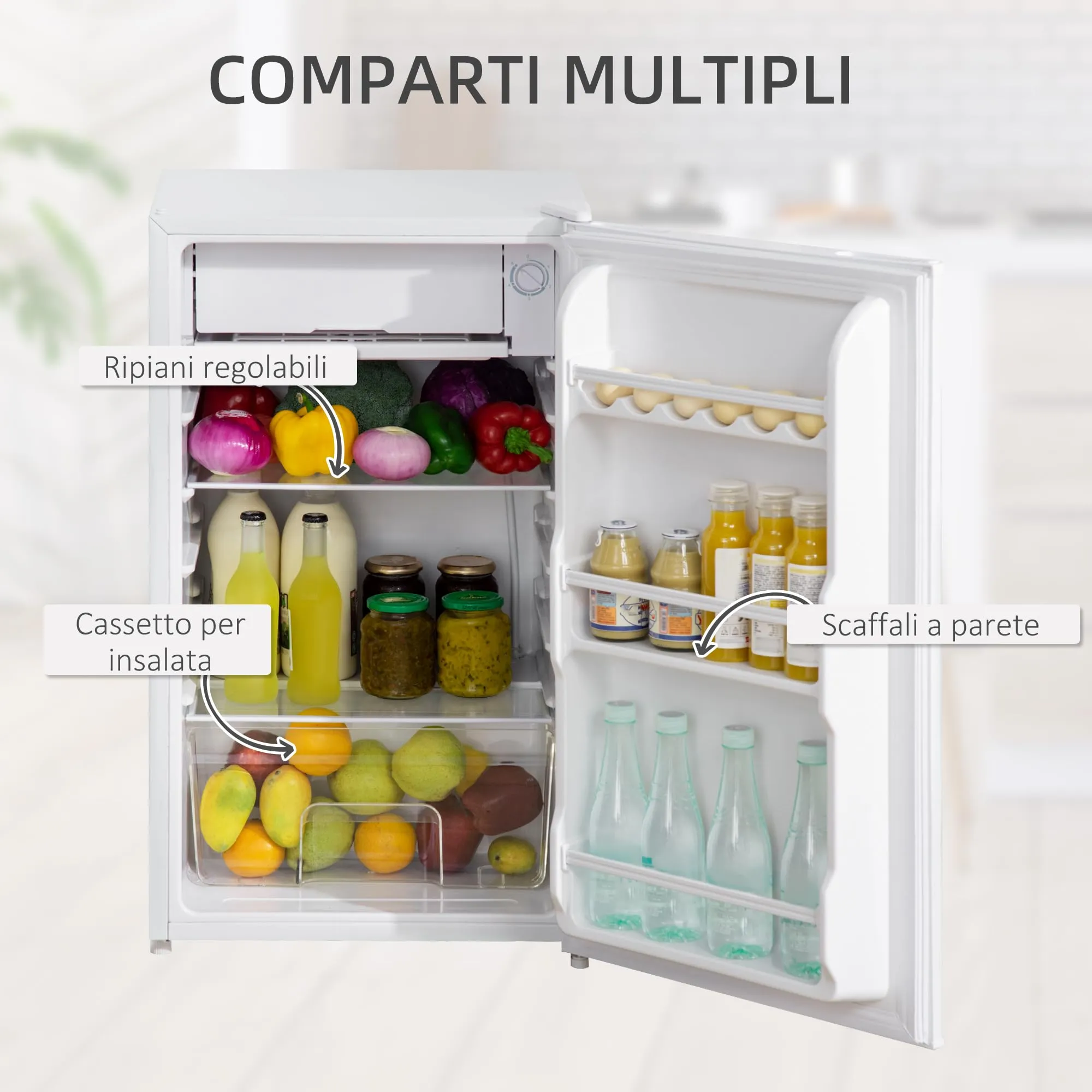 HOMCOM Frigorifero Piccolo 91L con Congelatore Classe E Bianco - immagine 4