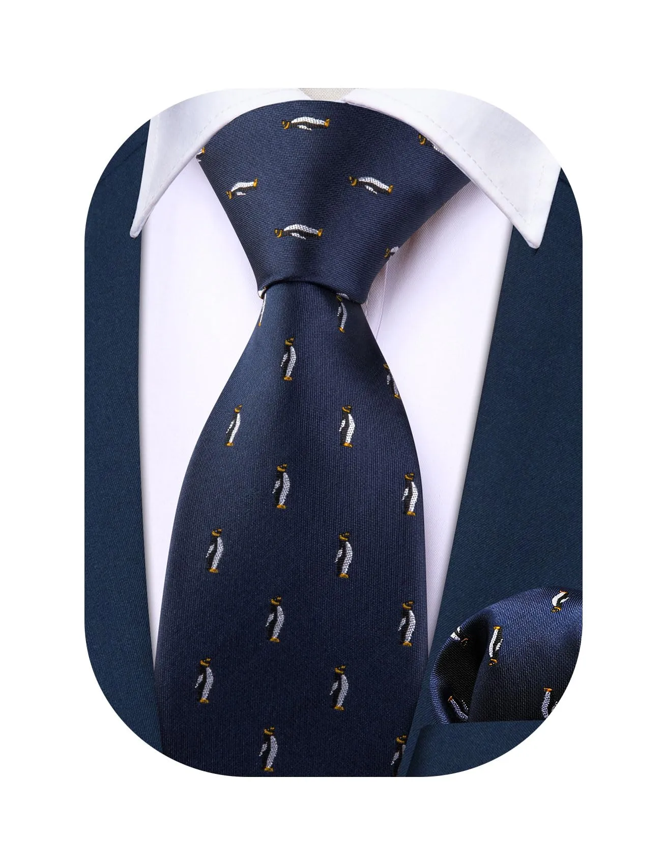 Barry.Wang Cravatta in seta a righe con pochette per ragazzi, Blu Pinguino - immagine 1