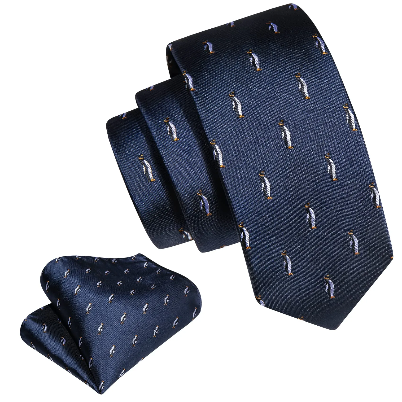 Barry.Wang Cravatta in seta a righe con pochette per ragazzi, Blu Pinguino - immagine 2