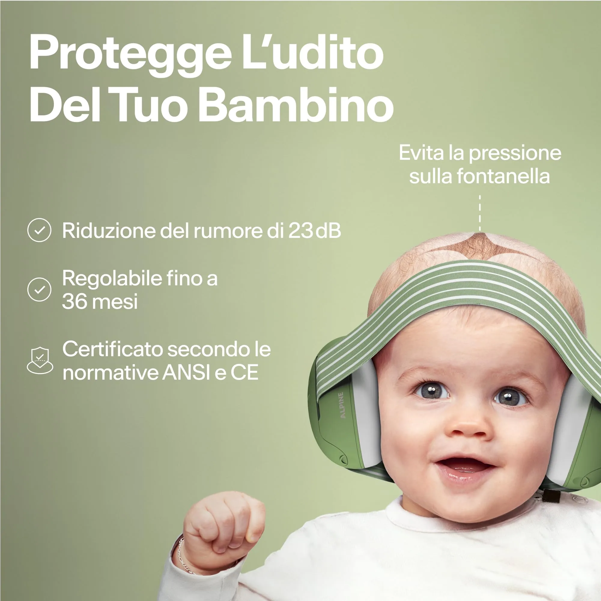 Alpine Muffy Baby Cuffie Antirumore per Neonati e Bambini fino a 36 Mesi, Verde - immagine 2