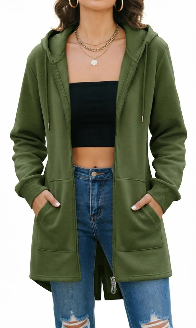Tuopuda Felpa con Cappuccio e Zip per Donna, Verde, M - immagine 1