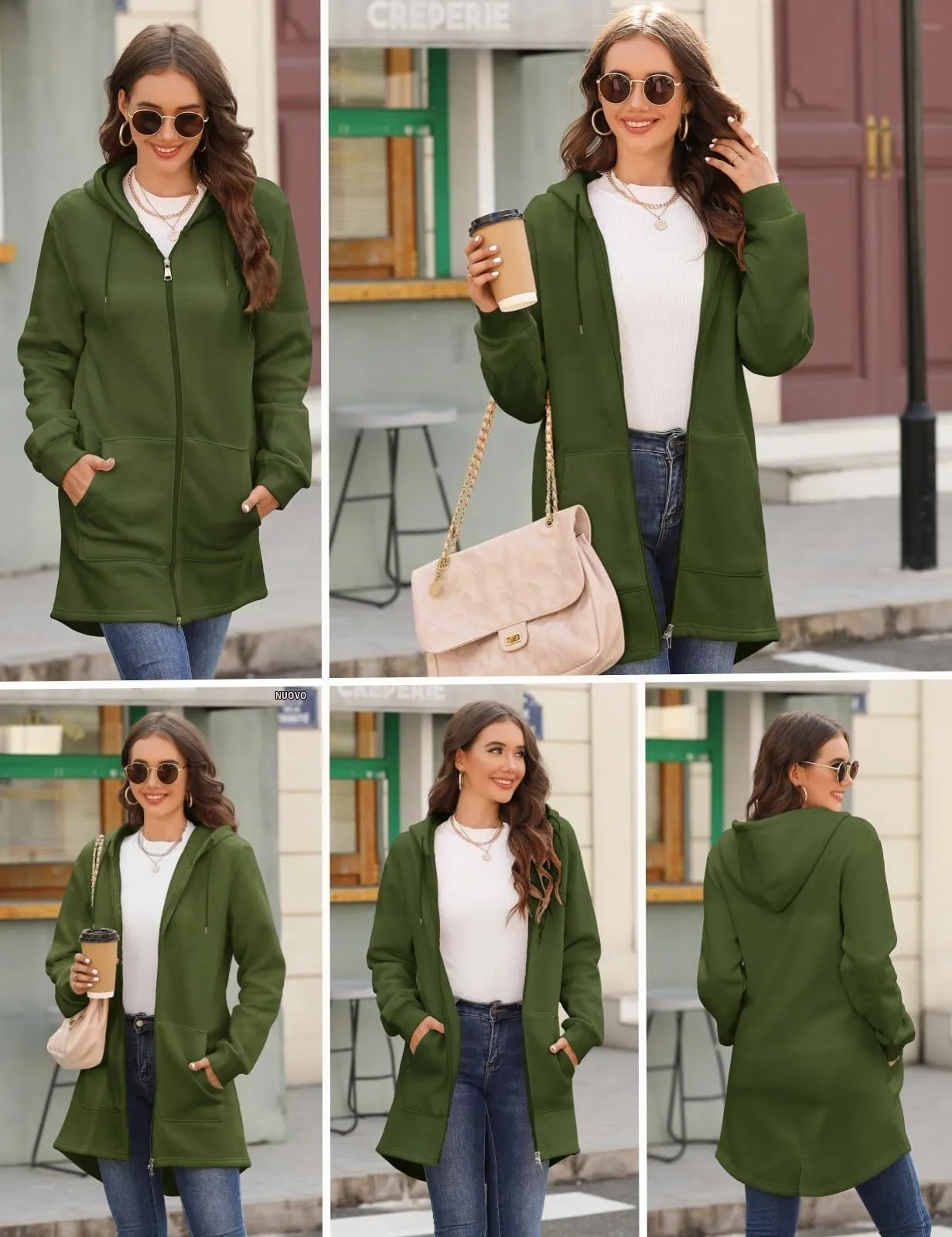 Tuopuda Felpa con Cappuccio e Zip da Donna, Verde, L - immagine 2