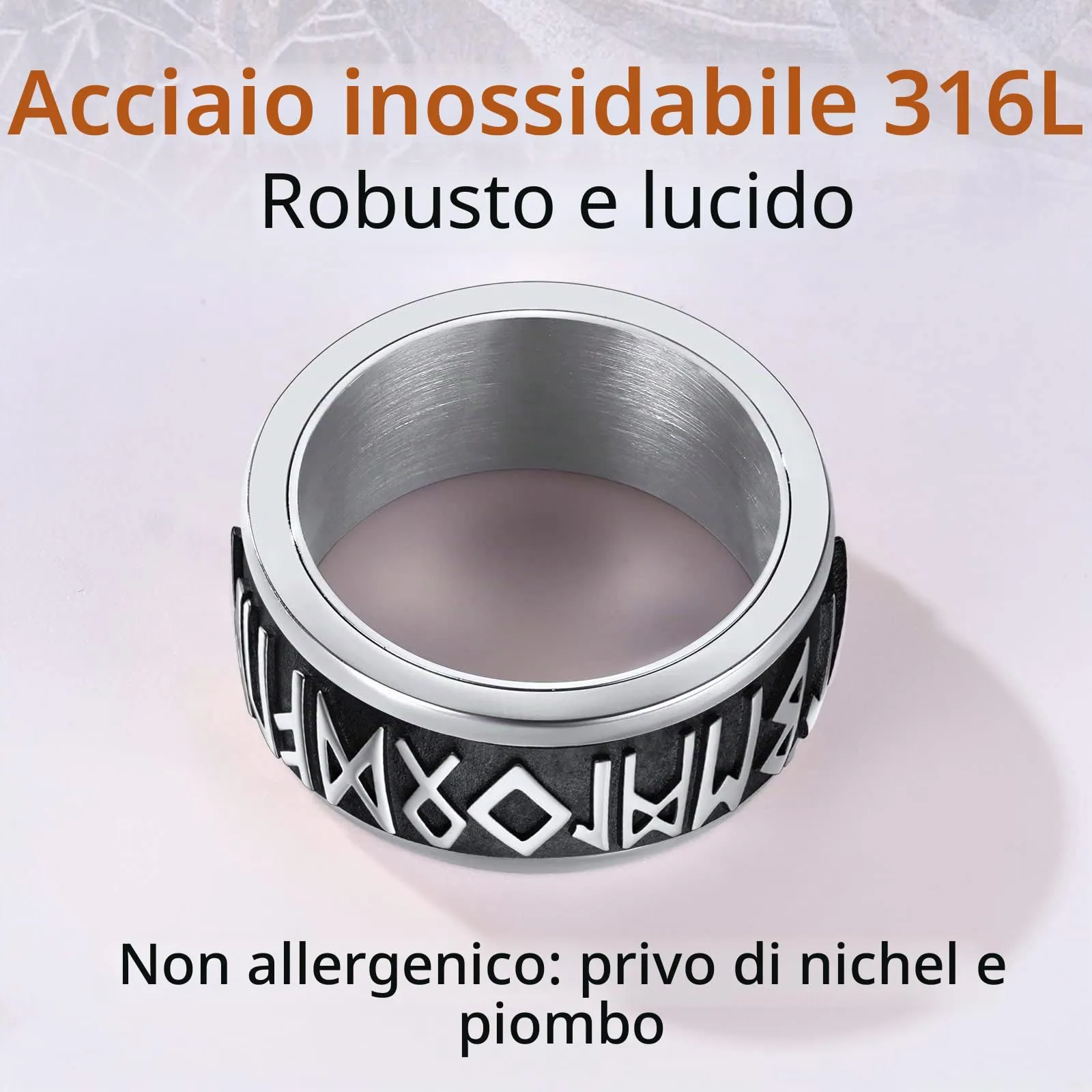 FindChic Anello Antistress Girevolo Uomo con Rune Nordiche in Acciaio Inossidabile, Argento, Misura 30 - immagine 5