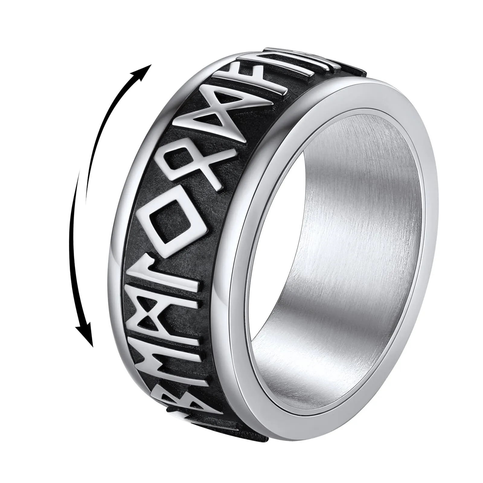 FindChic Anello Antistress Girevolo Uomo con Rune Nordiche in Acciaio Inossidabile, Argento, Misura 27.5 - immagine 1