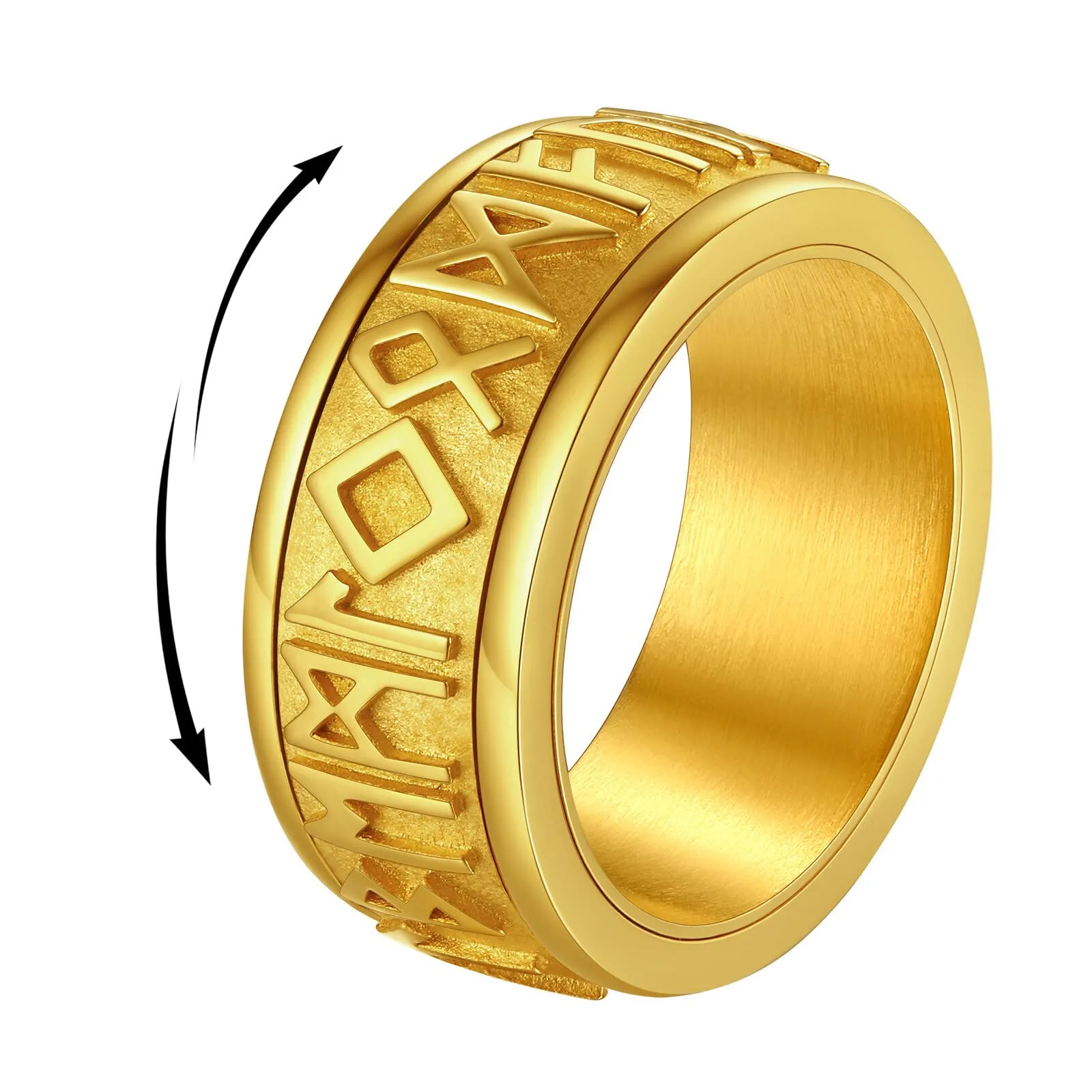FindChic Anello Antistress Girevolo con Rune Nordiche in Acciaio Inossidabile Oro, Misura 30 - immagine 1