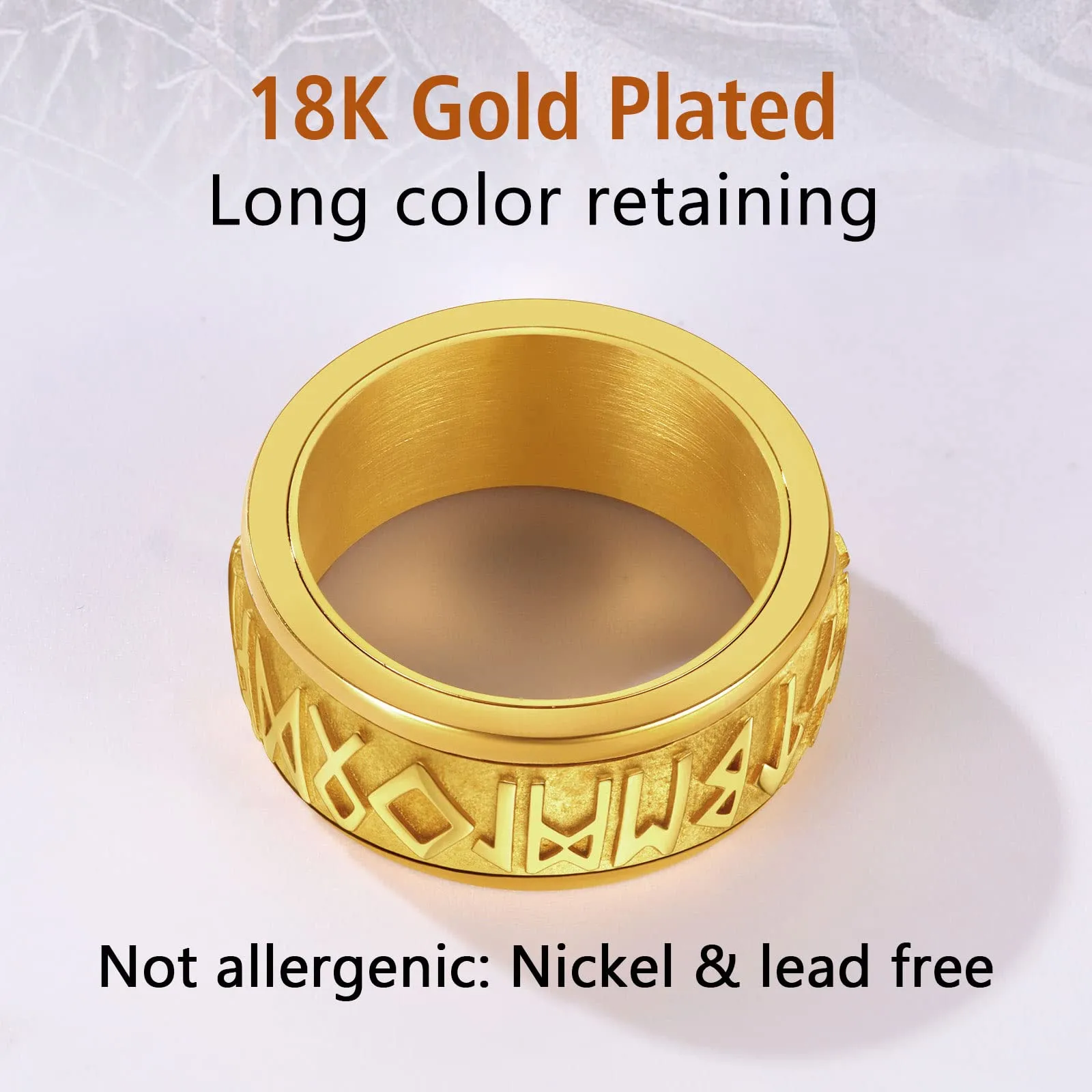 FindChic Anello Antistress Girevolo Uomo con Rune Nordiche in Acciaio Inossidabile, Oro, Misura 19.75 - immagine 7