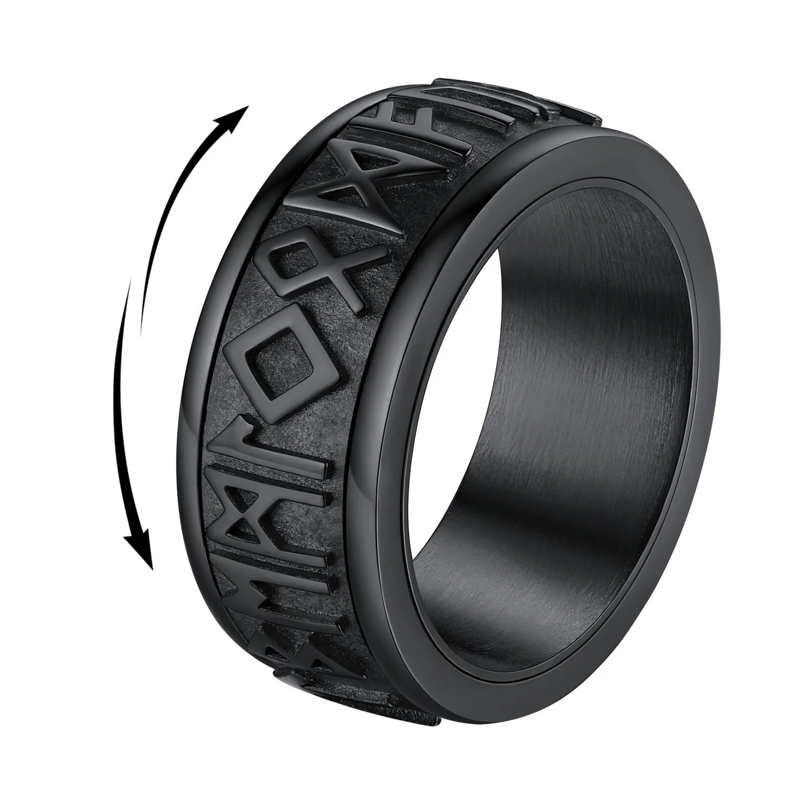FindChic Anello Antistress Girevolo Uomo con Rune Nordiche in Acciaio Inossidabile Nero, Misura 17 - immagine 1