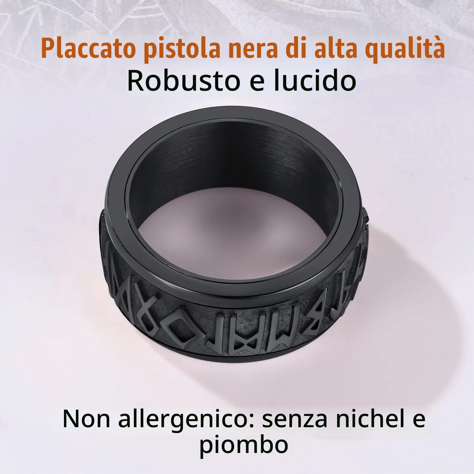 FindChic Anello Antistress Girevolo Uomo con Rune Nordiche in Acciaio Inossidabile Nero, Misura 17 - immagine 5