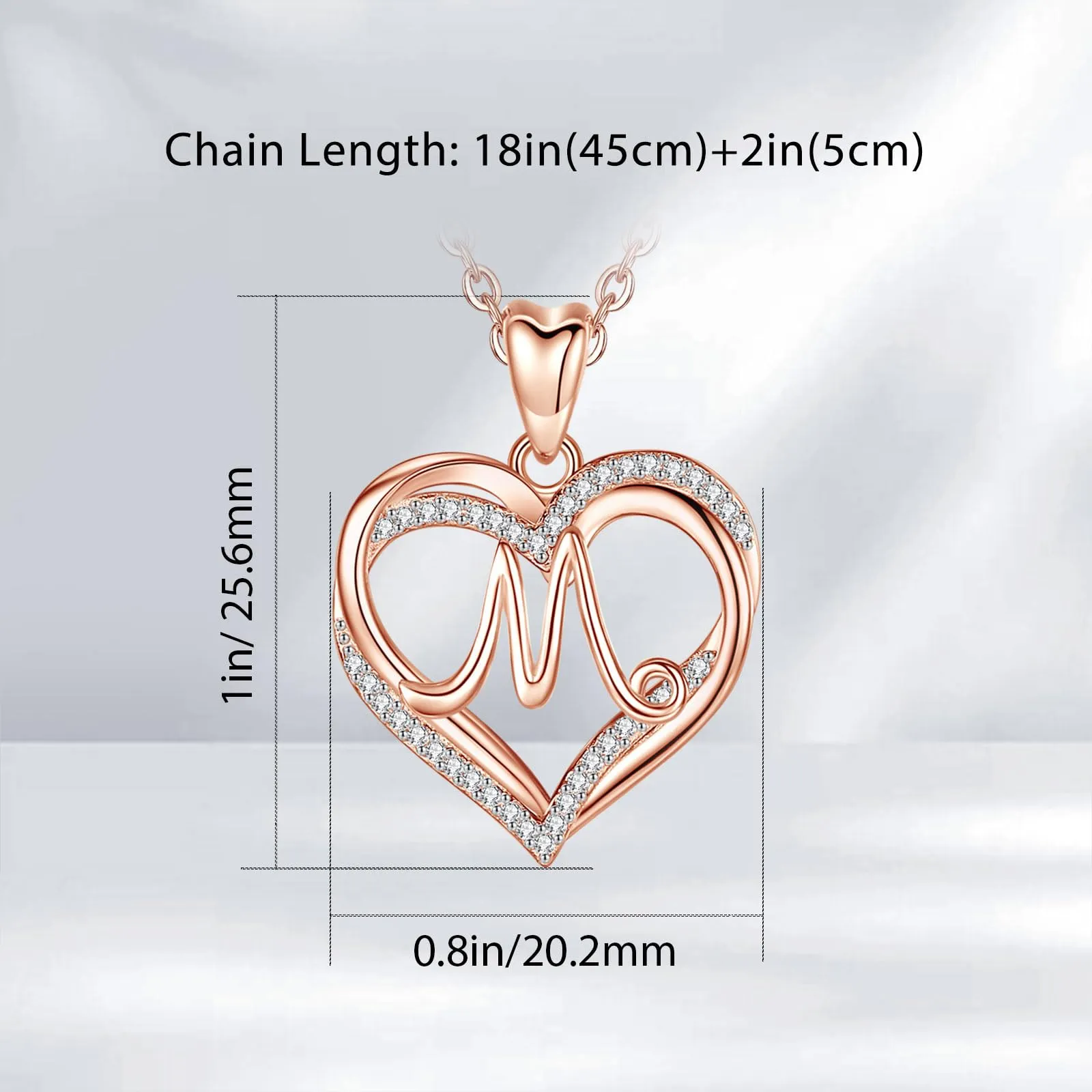 INFUSEU Collana con Lettera M e Ciondolo Cuore in Oro Rosa, Cubic Zirconia, 20 Pollici - immagine 6