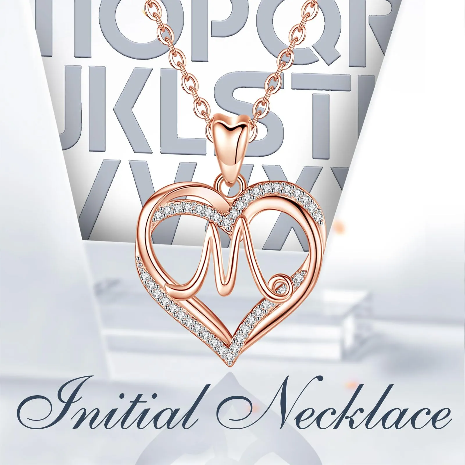 INFUSEU Collana con Lettera M e Ciondolo Cuore in Oro Rosa, Cubic Zirconia, 20 Pollici - immagine 7