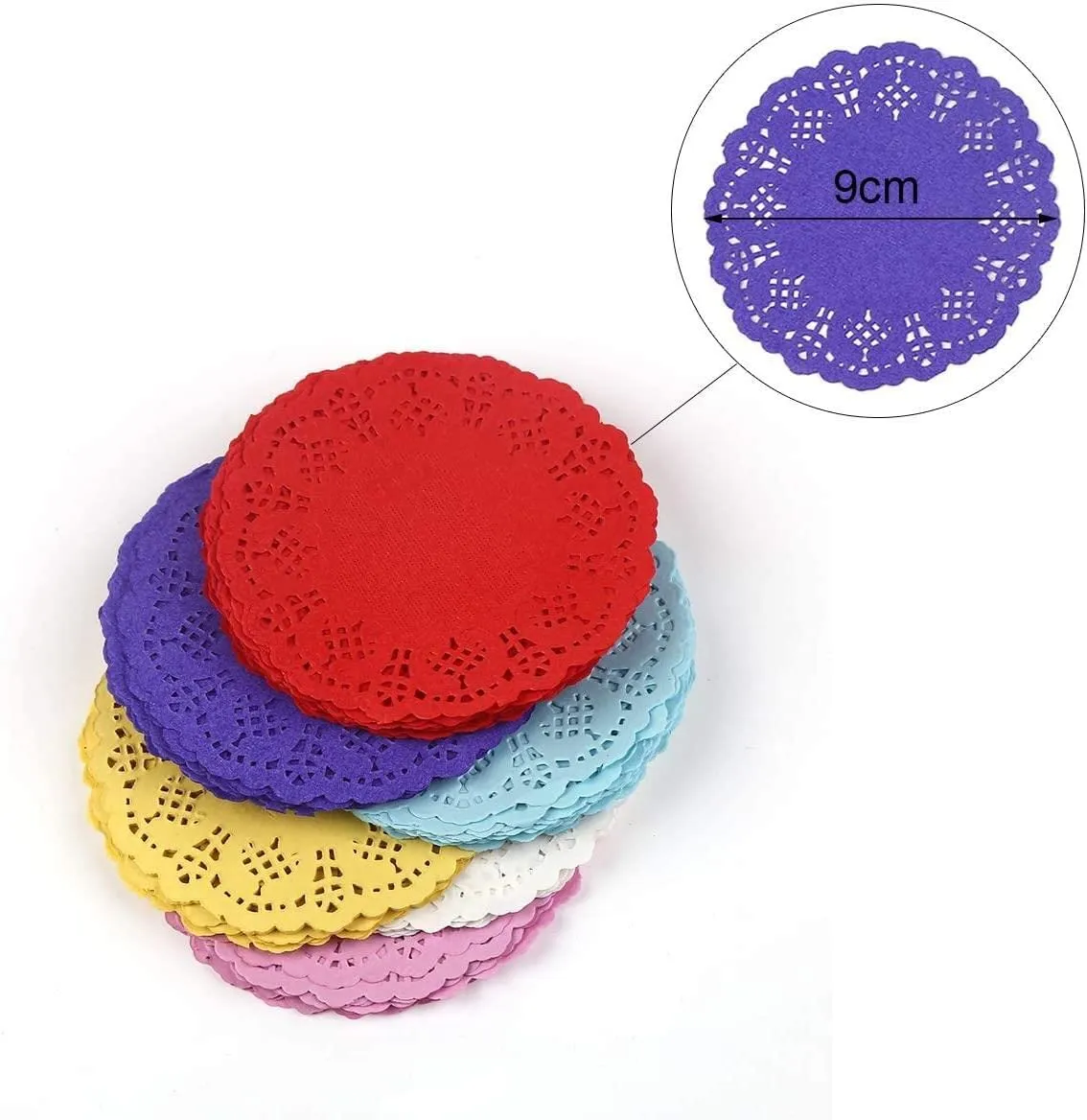 JOFONY 120 Centrini Rotondi di Carta in Pizzo, Colori Misti, 8,9 cm - immagine 2
