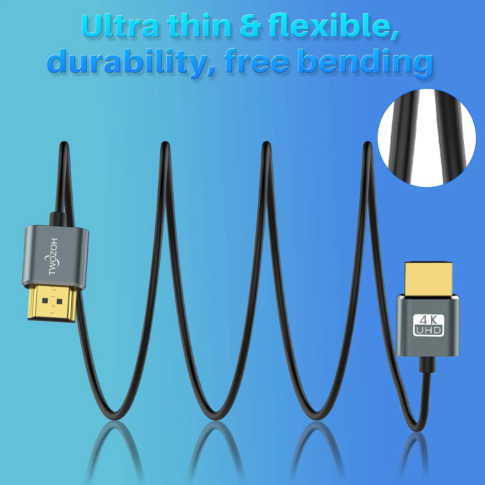 Twozoh Cavo HDMI Ultra Sottile e Flessibile 4K@60Hz 18Gbps, 7.5M (2 Pezzi) - immagine 5