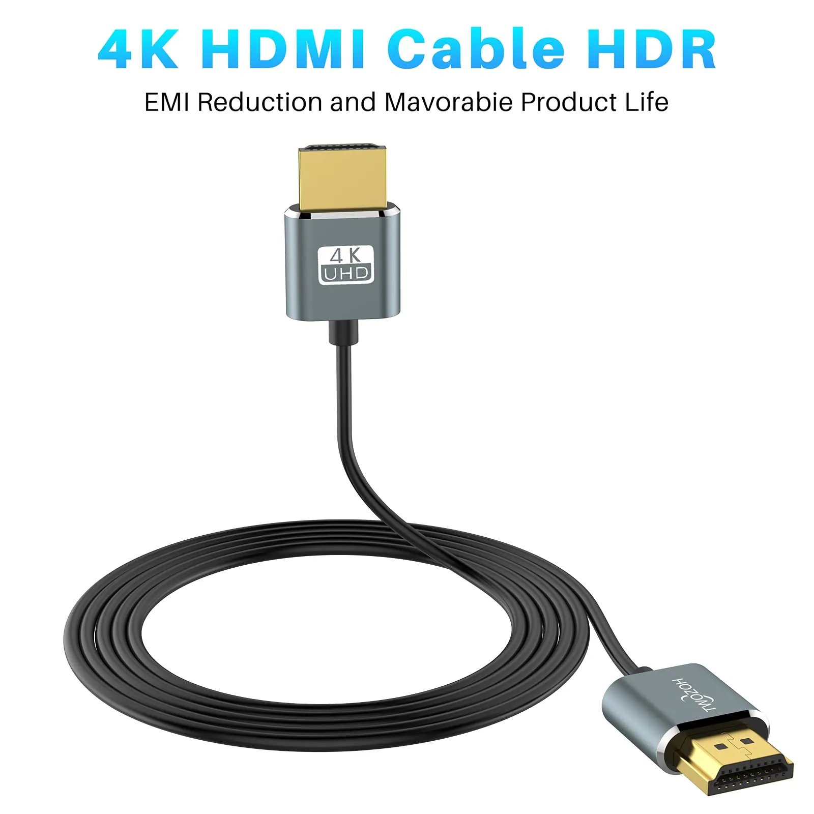Twozoh Cavo HDMI Ultra Sottile e Flessibile 4K@60Hz 18Gbps, 2M (2 Pezzi) - immagine 4