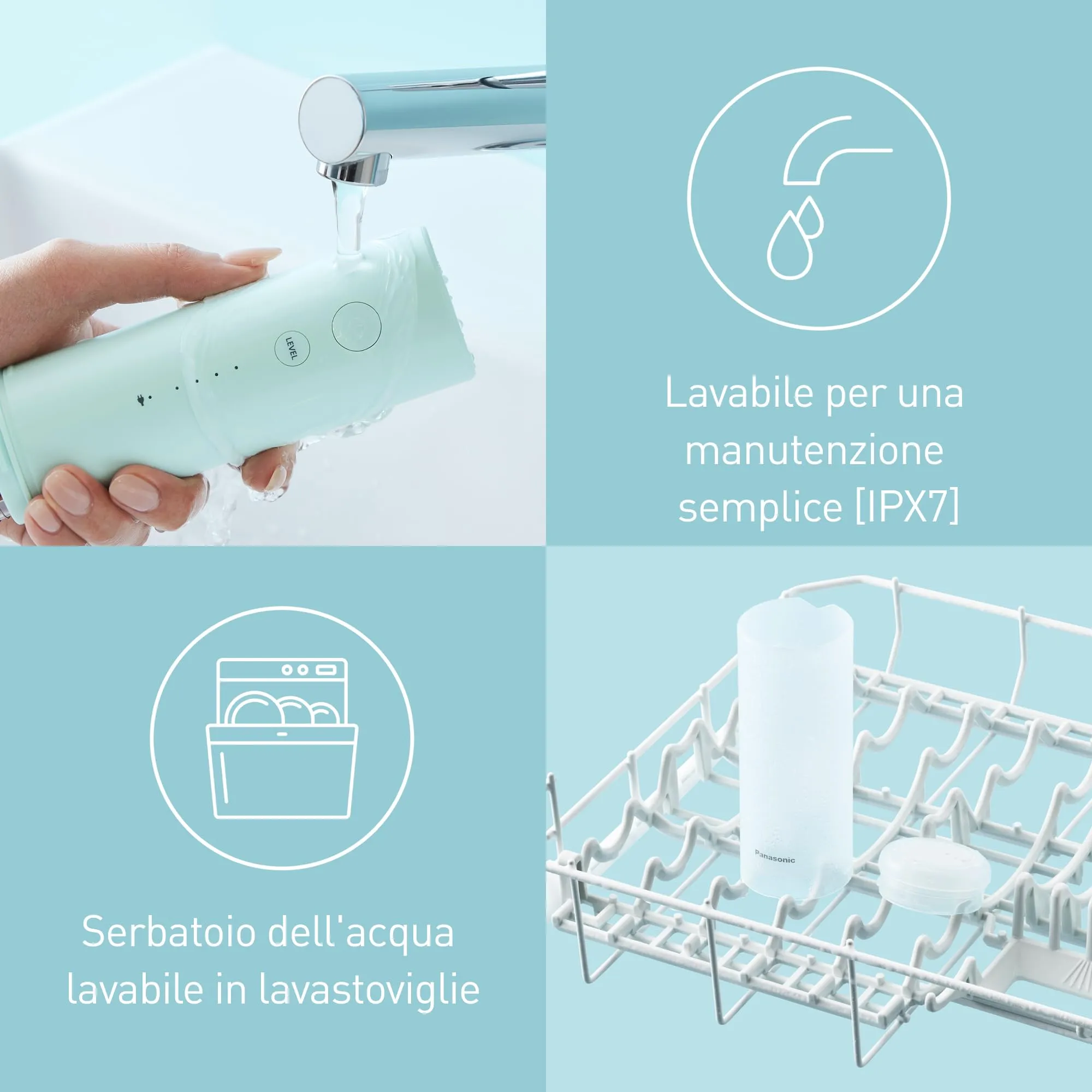 Panasonic EW-DJ4B-G503 Irrigatore Orale Ultrasonico, 4 Impostazioni di Pressione, Serbatoio 150 ml, Verde Menta e Bianco - immagine 8