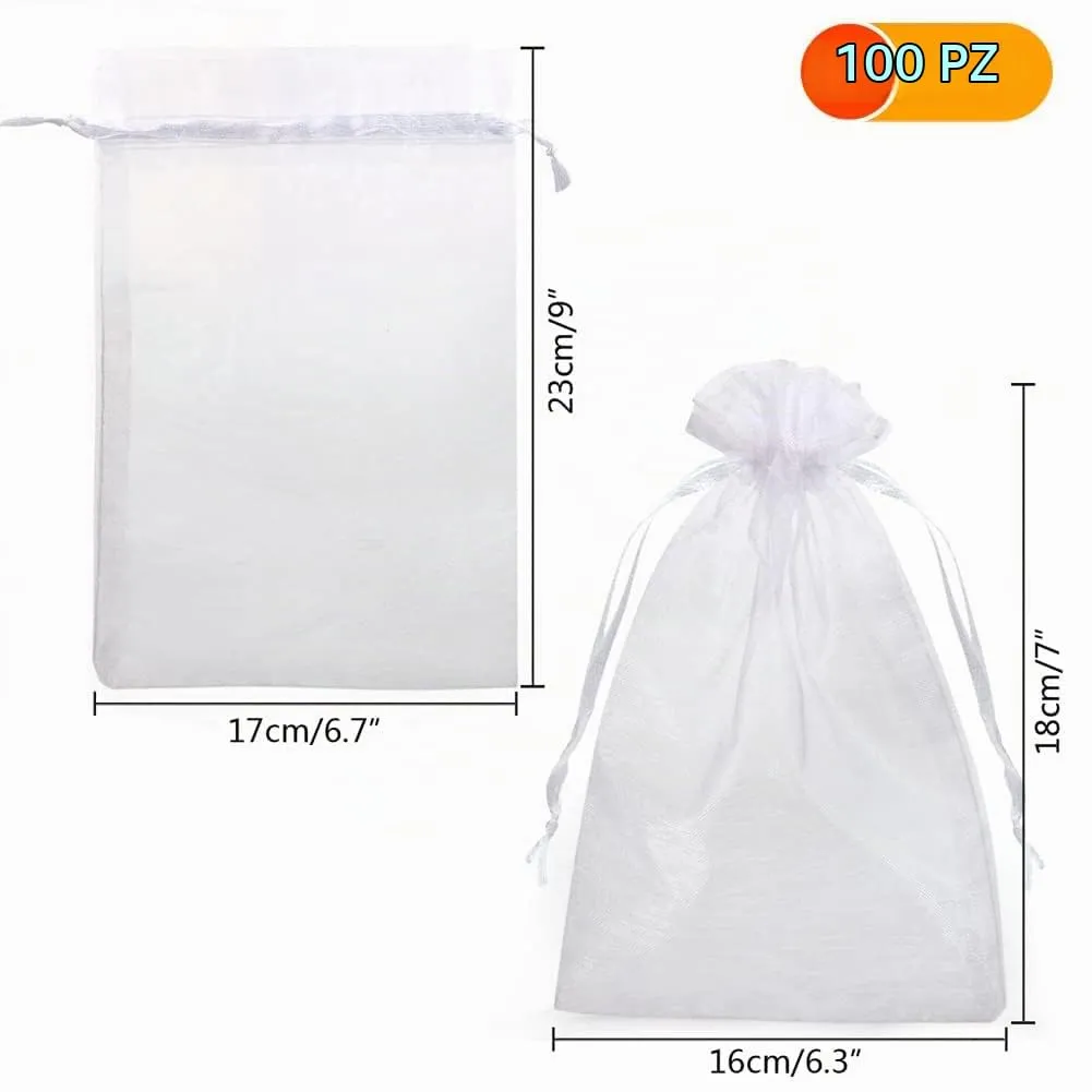 YFZYT Sacchetti in Organza Bianchi, 17x23cm, 100 pezzi - immagine 2