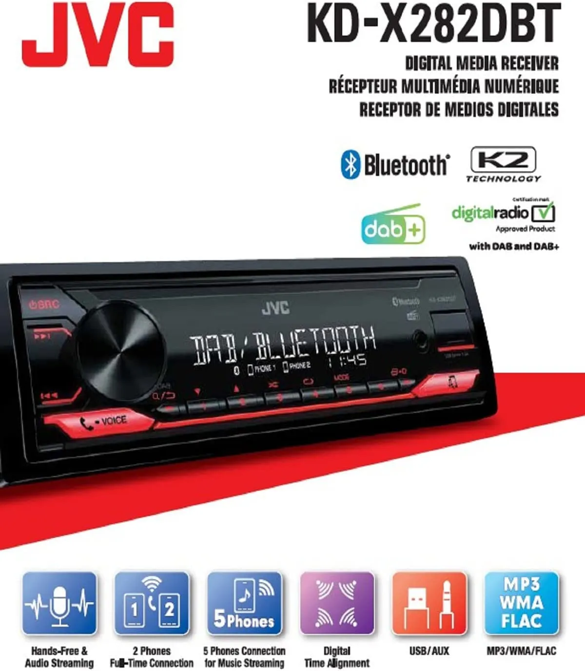 JVC KD-X282DBT Autoradio Bluetooth Digital Media Receiver con DAB+, Nero - immagine 6