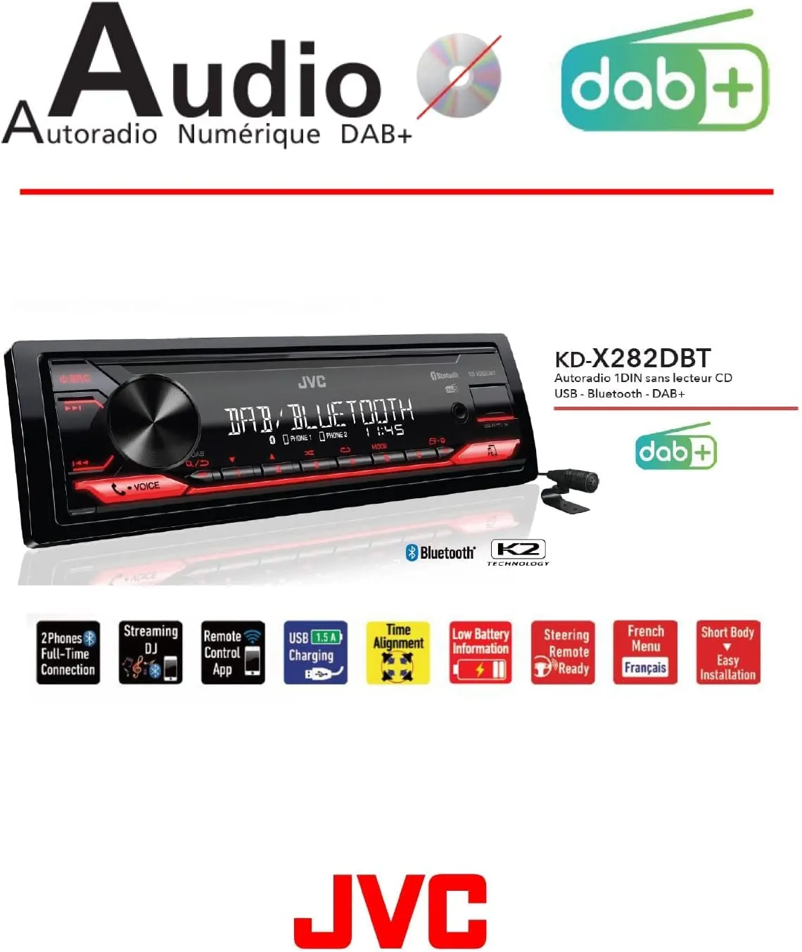 JVC KD-X282DBT Autoradio Bluetooth Digital Media Receiver con DAB+, Nero - immagine 7