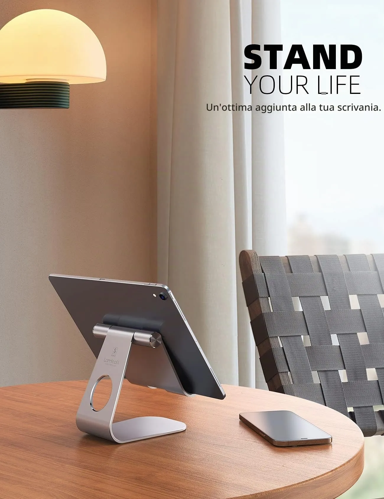 Lamicall Supporto Regolabile per Tablet da Tavolo, Compatibile con iPad Pro, Air, Mini, Samsung Tab e Dispositivi 5-13 pollici - Argento - immagine 2