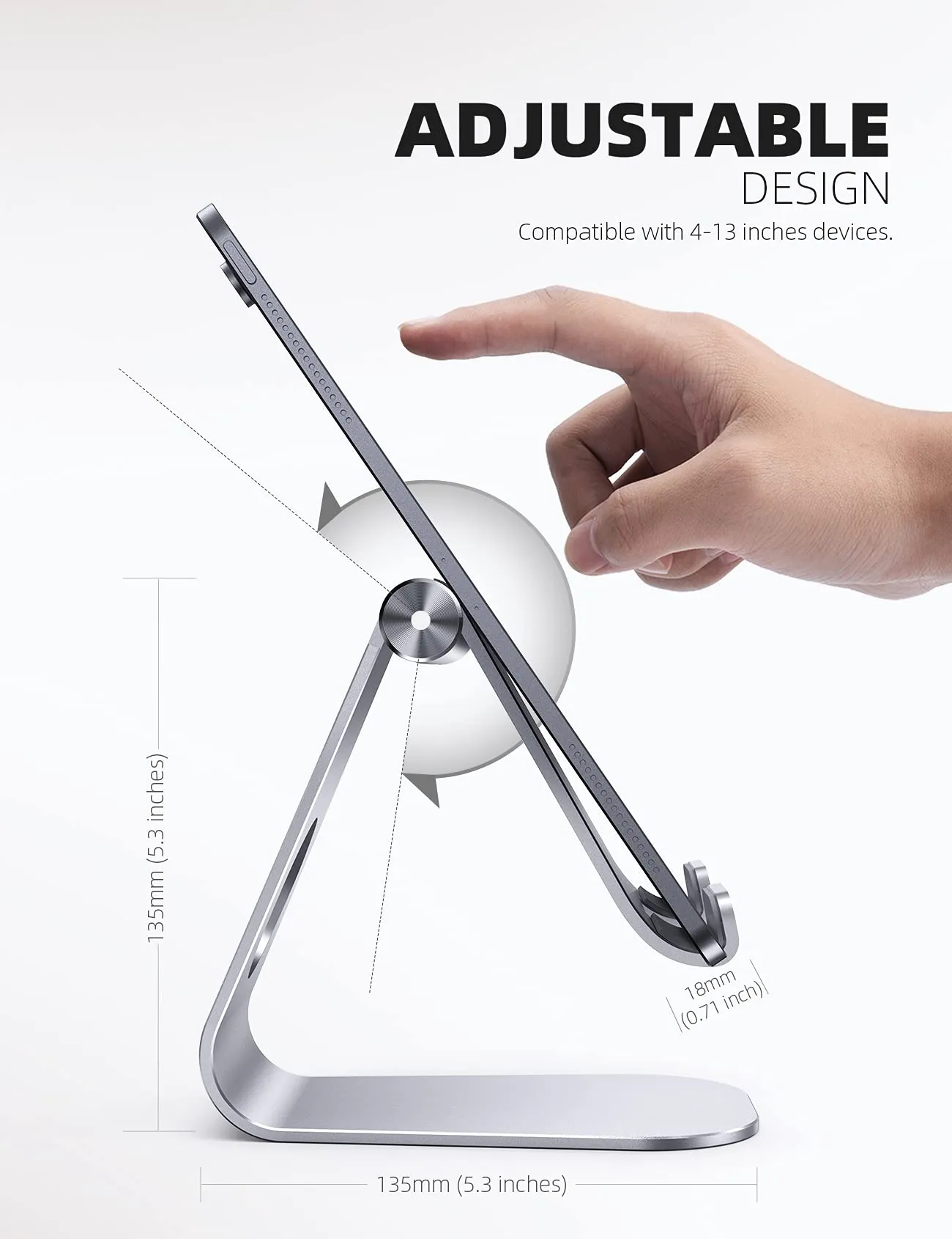 Lamicall Supporto Regolabile per Tablet da Tavolo, Compatibile con iPad Pro, Air, Mini, Samsung Tab e Dispositivi 5-13 pollici - Argento - immagine 5