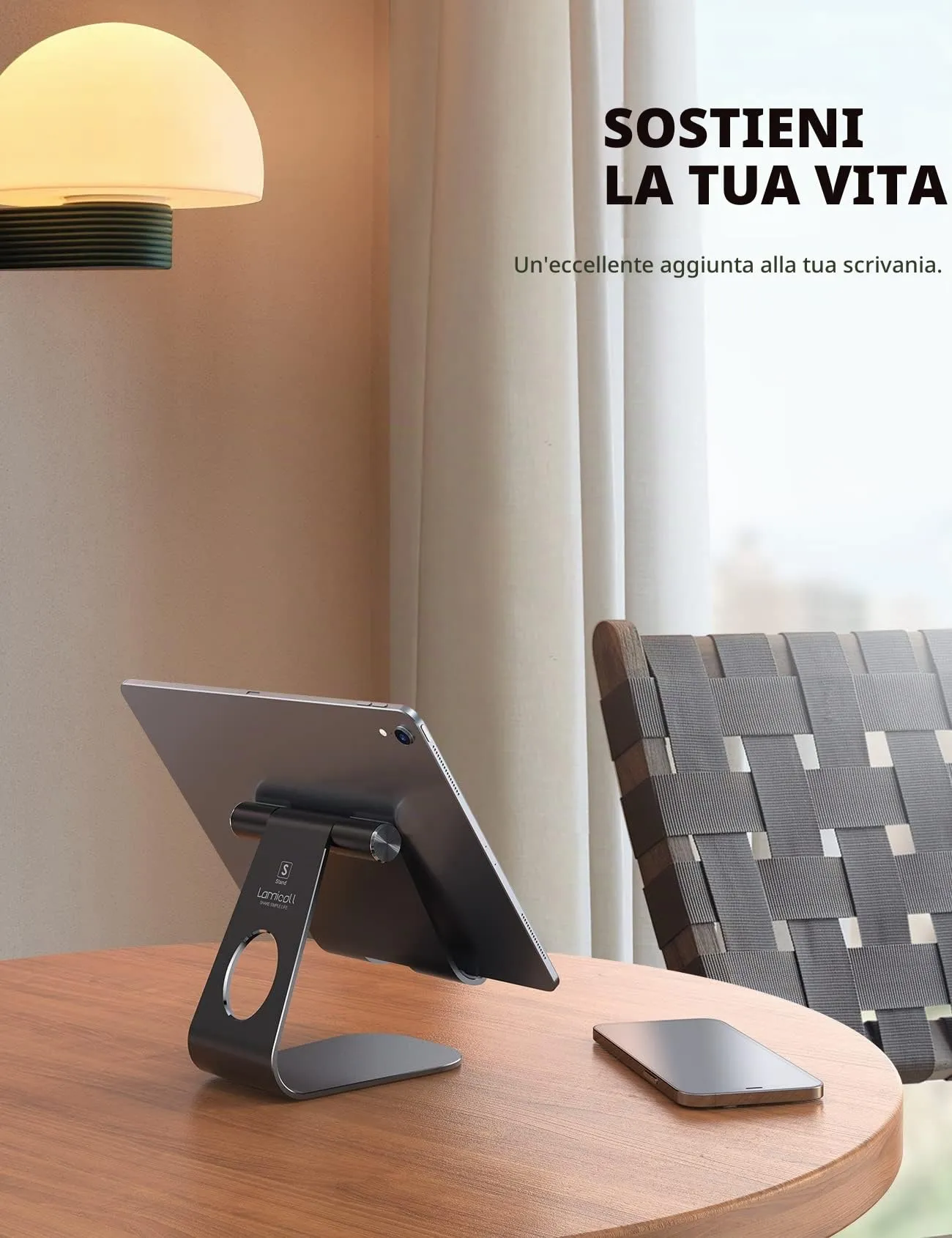 Lamicall Supporto Tablet Regolabile Universale per iPad Pro, Air, mini, iPhone e Samsung Tab - Nero - immagine 2