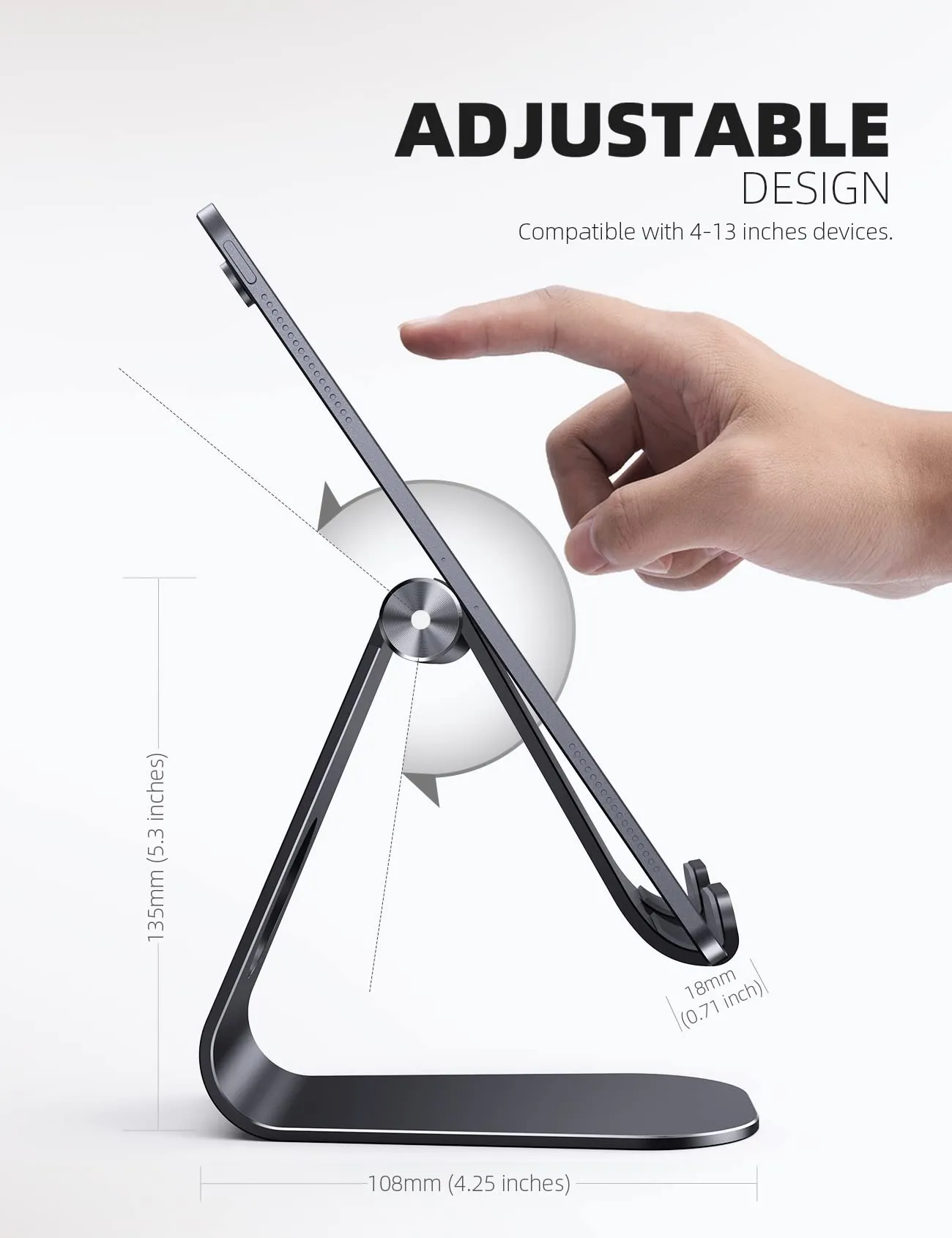 Lamicall Supporto Tablet Regolabile Universale per iPad Pro, Air, mini, iPhone e Samsung Tab - Nero - immagine 5