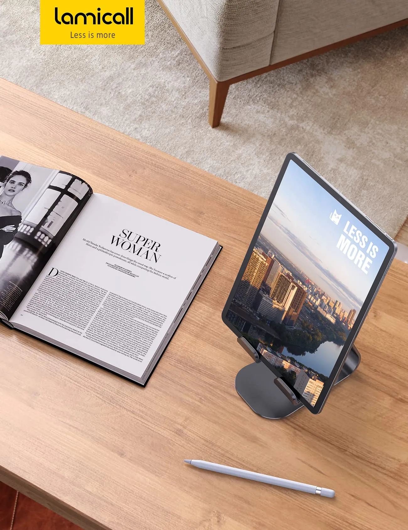 Lamicall Supporto Tablet Regolabile Universale per iPad Pro, Air, mini, iPhone e Samsung Tab - Nero - immagine 7