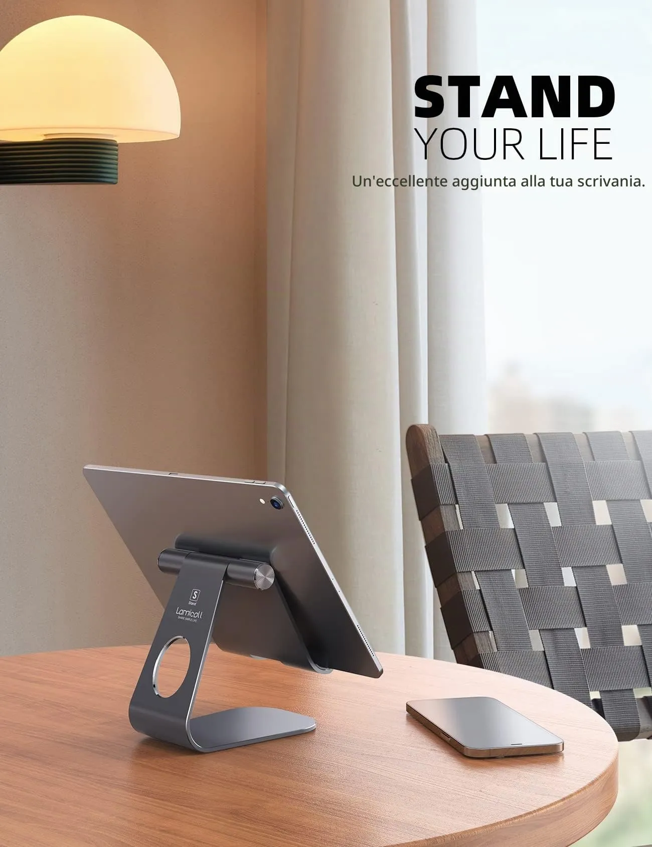 Lamicall Supporto Tablet Regolabile Universale per iPad, Samsung Tab e Smartphone, Grigio - immagine 2