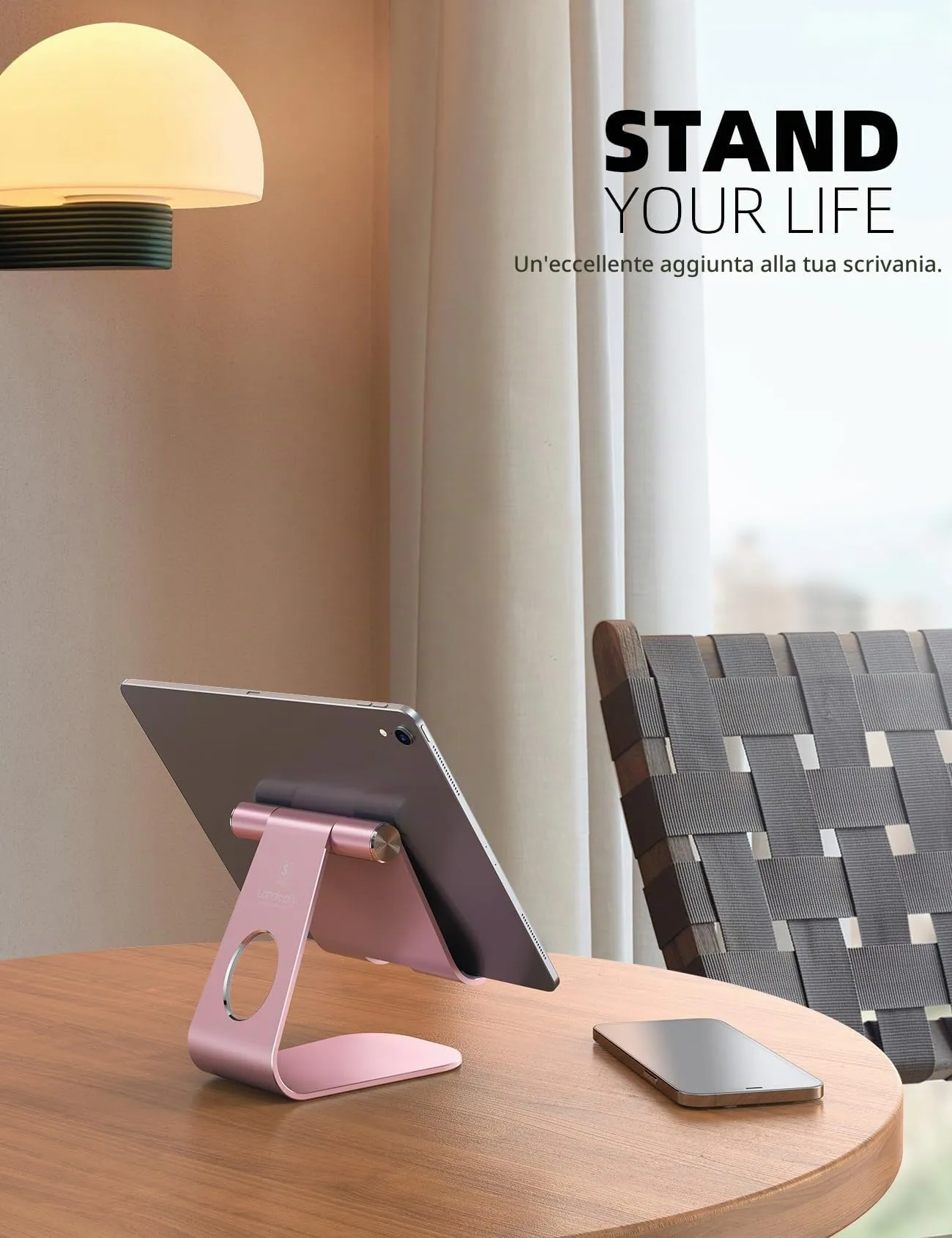 Lamicall Supporto Tablet Regolabile Universale per iPad Pro, iPad Air, iPad mini, iPhone, Samsung Tab e altri Tablet - Oro Rosa - immagine 2