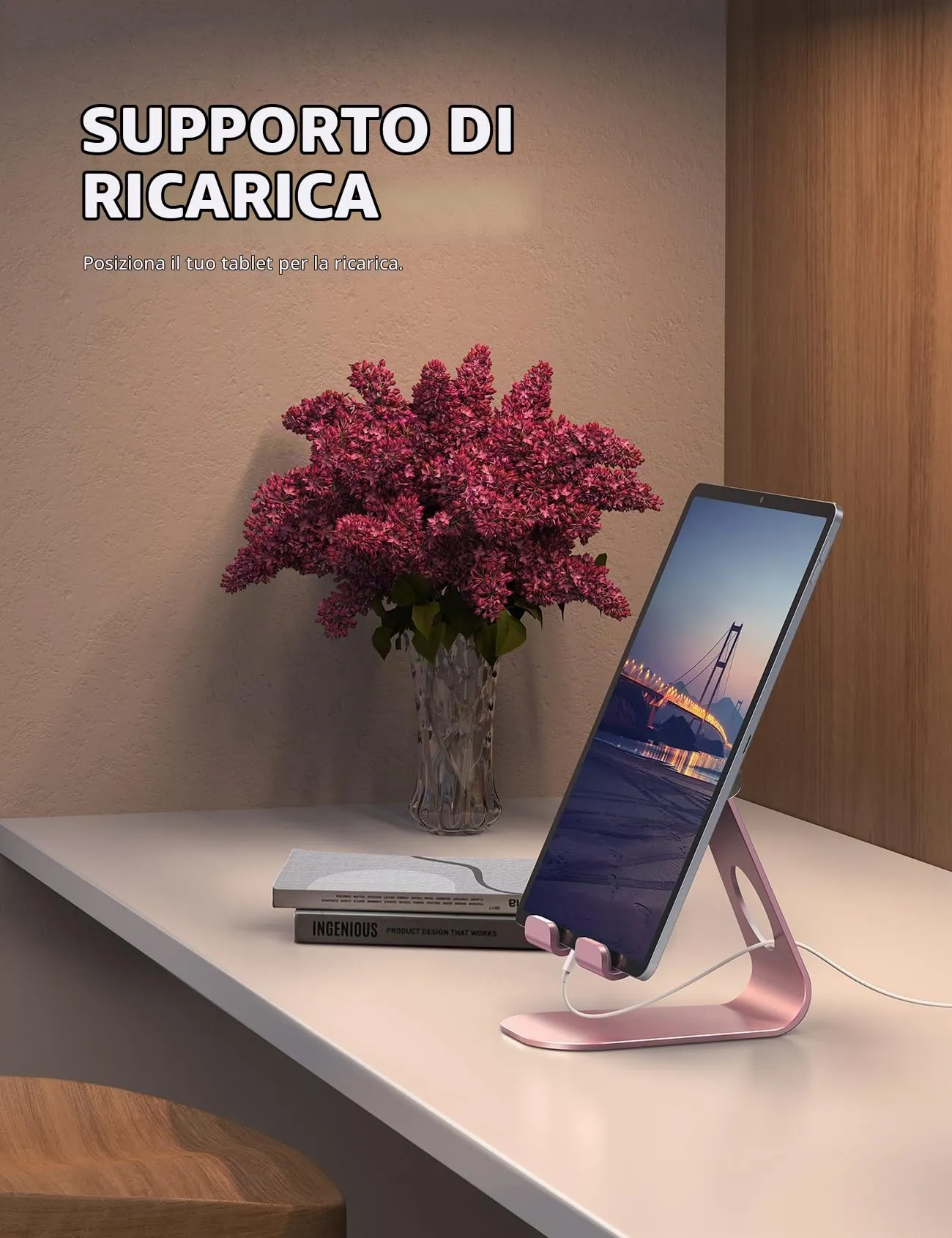Lamicall Supporto Tablet Regolabile Universale per iPad Pro, iPad Air, iPad mini, iPhone, Samsung Tab e altri Tablet - Oro Rosa - immagine 4