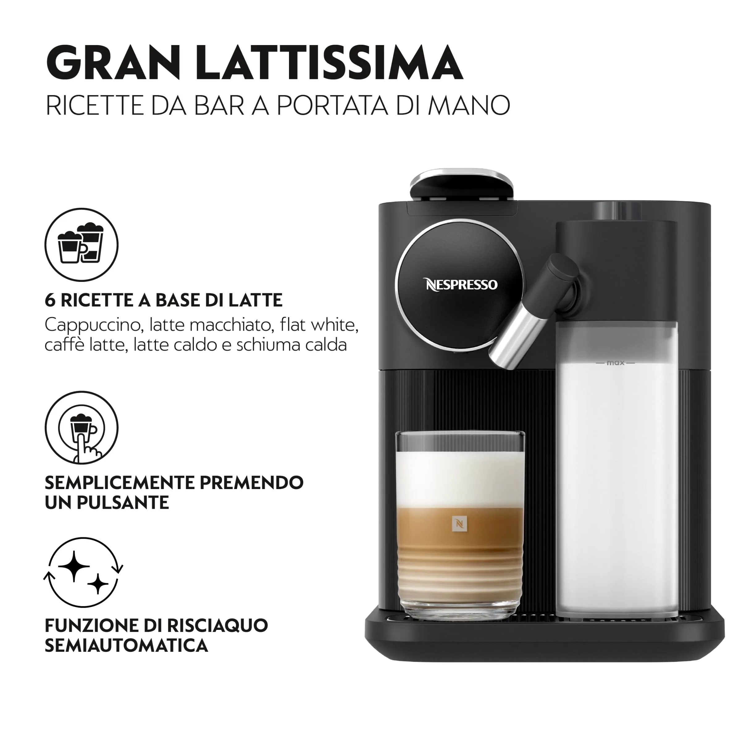 Nespresso Gran Lattissima EN650.B De'Longhi Coffee Machine, Black - immagine 3