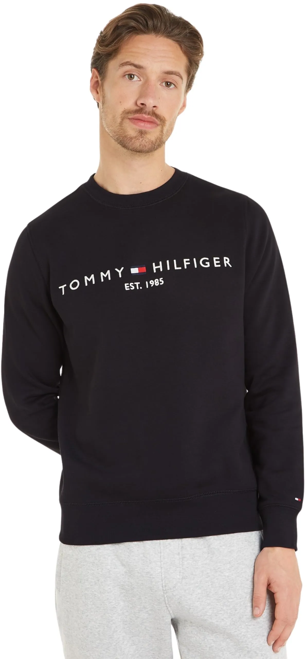 Tommy Hilfiger Uomo Felpa Tommy Logo Senza Cappuccio, Nero, M - immagine 1