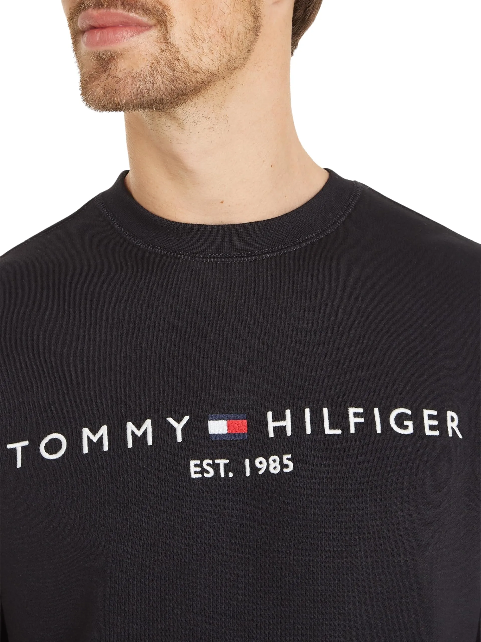 Tommy Hilfiger Uomo Felpa Tommy Logo Senza Cappuccio, Nero, M - immagine 3