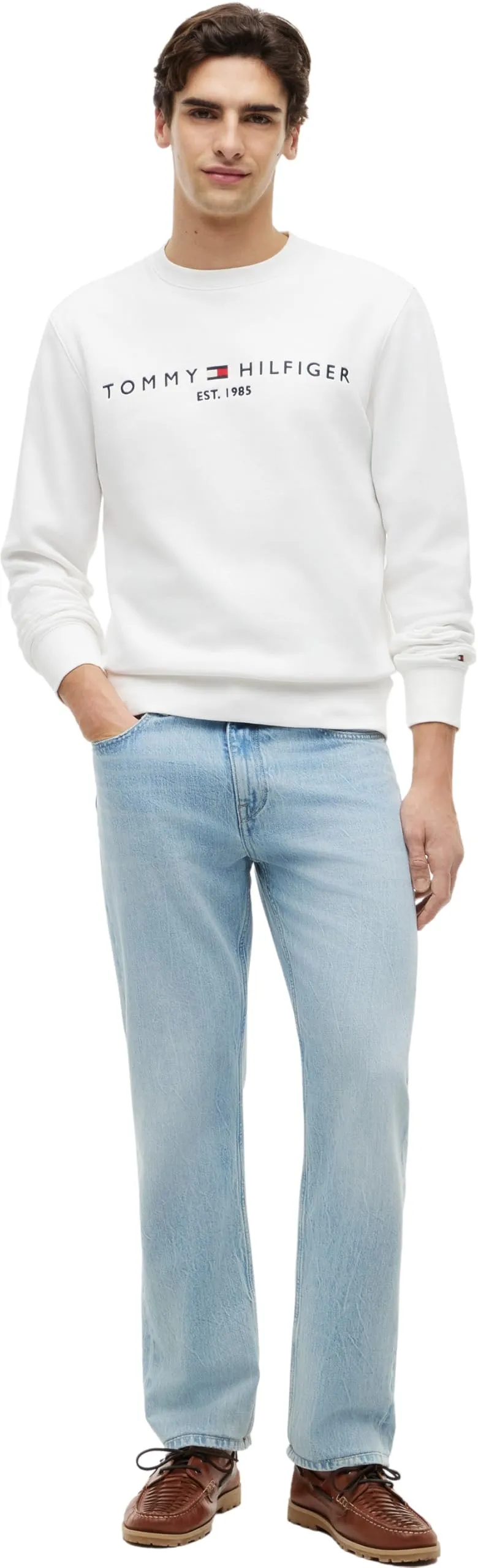 Tommy Hilfiger Uomo Felpa Logo Senza Cappuccio, Bianco, XXL - immagine 5