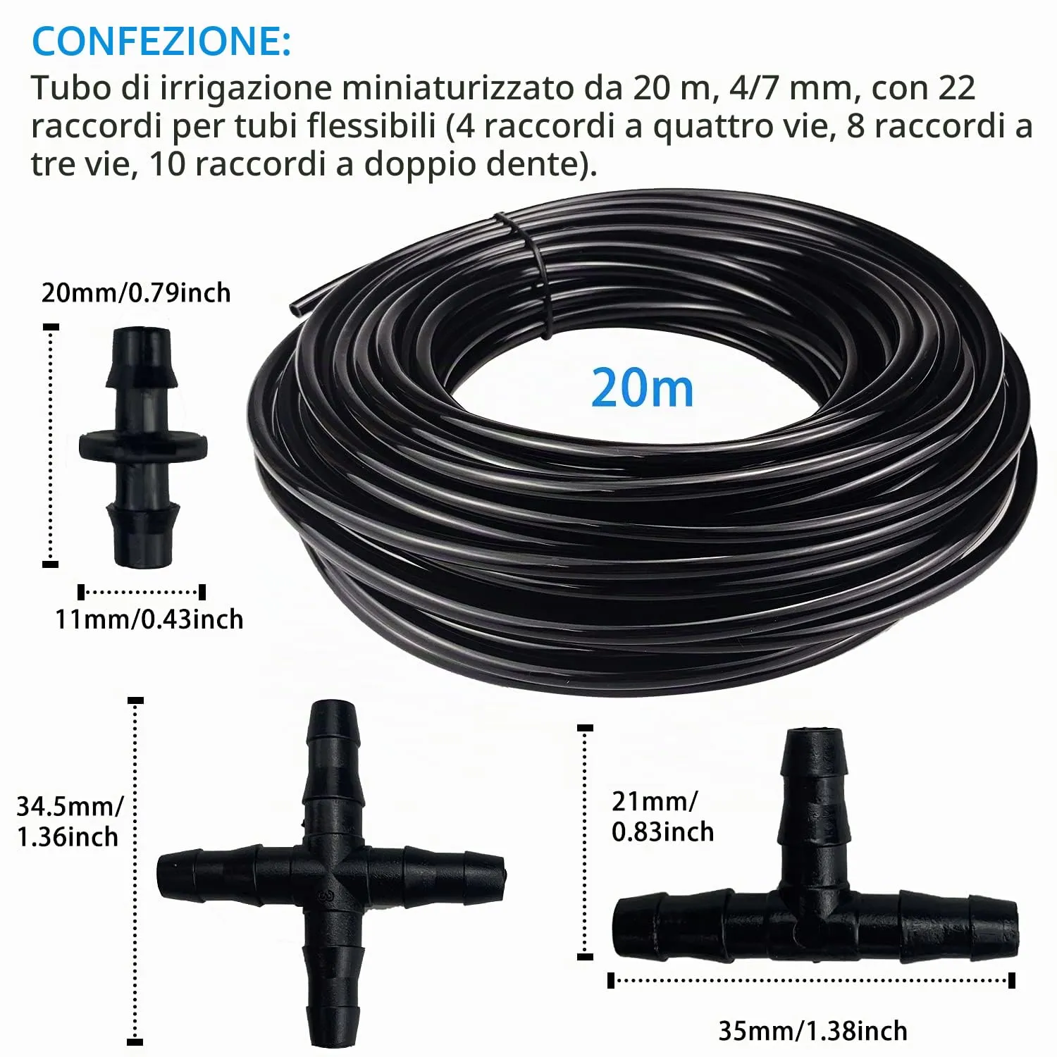 Jiehaojia Tubo di irrigazione in PVC 20m 4/7mm con 22 connettori - immagine 2