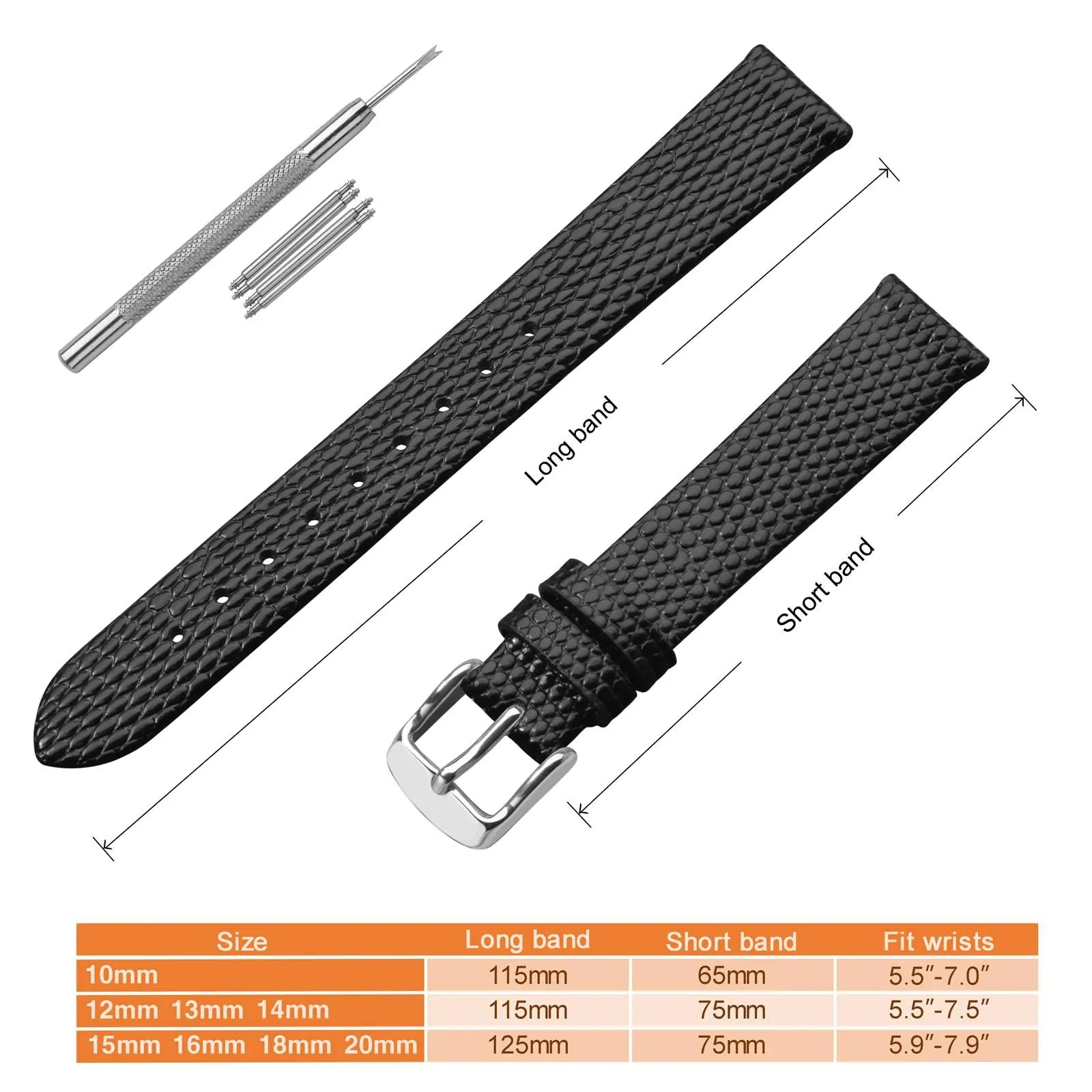 ANNEFIT Cinturino in Pelle 16mm per Orologi Donna, Fibbia in Acciaio Inossidabile Argento, Nero - immagine 5
