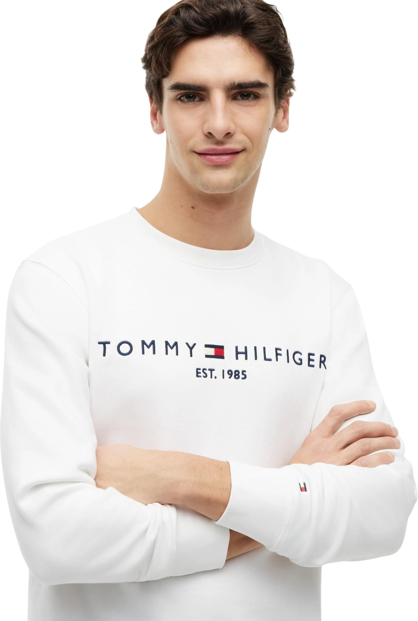 Tommy Hilfiger Uomo Felpa Tommy Logo Senza Cappuccio, Bianco, L - immagine 4